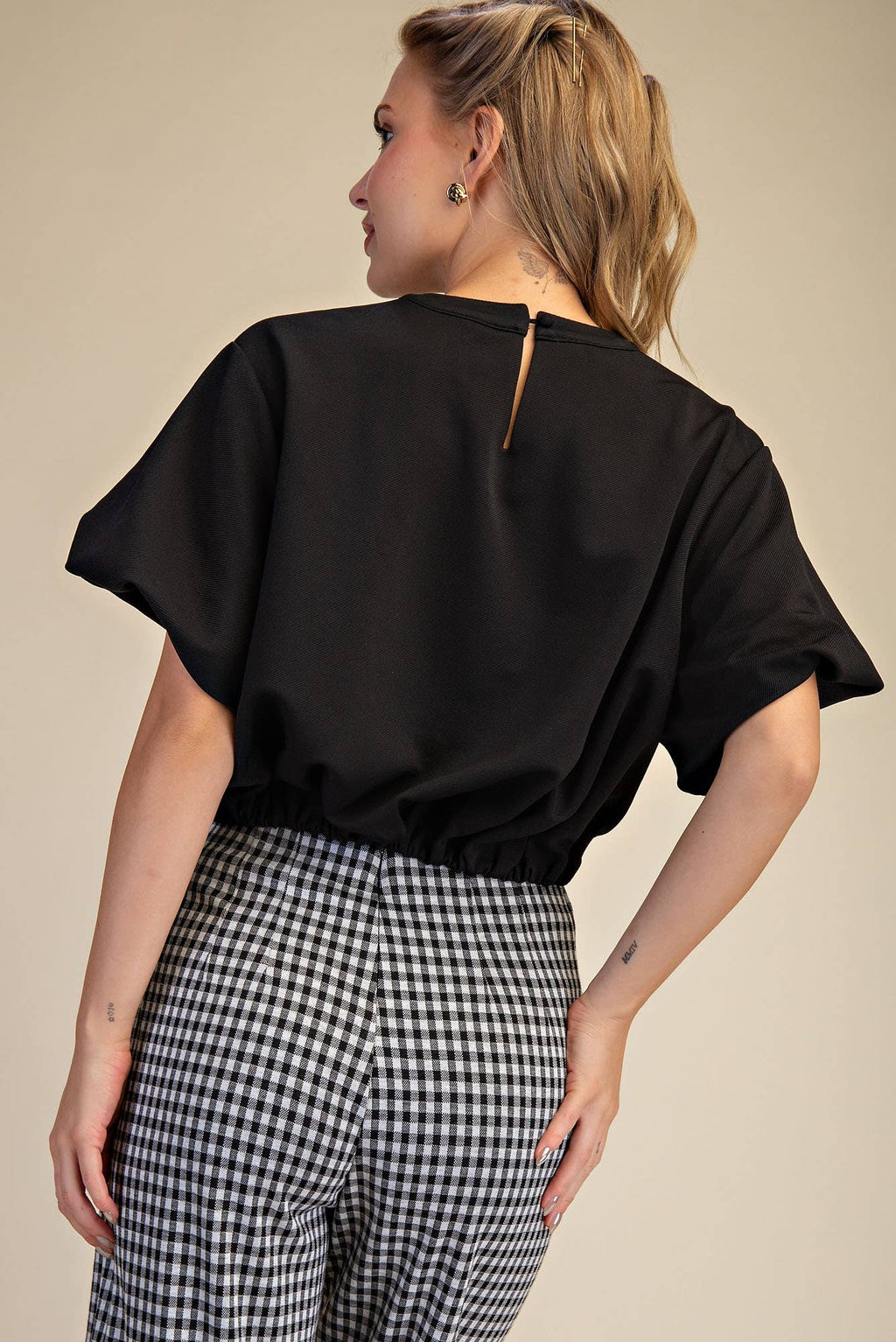 Bubble Sleeve and Hem Crop Top