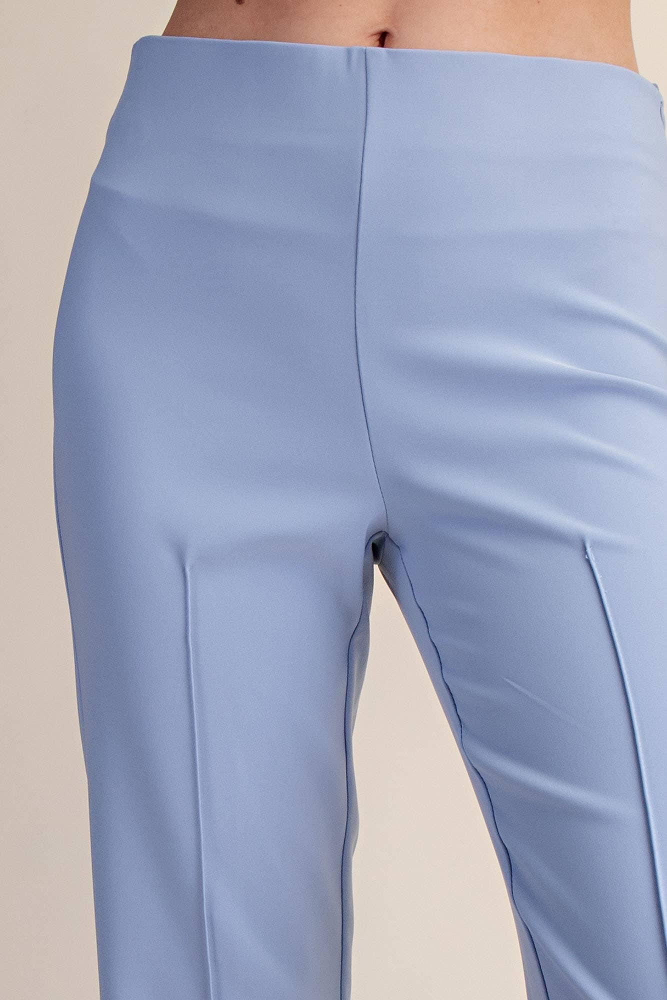 High Waist Stitch Pleats Flare Crop Stretchy Pants