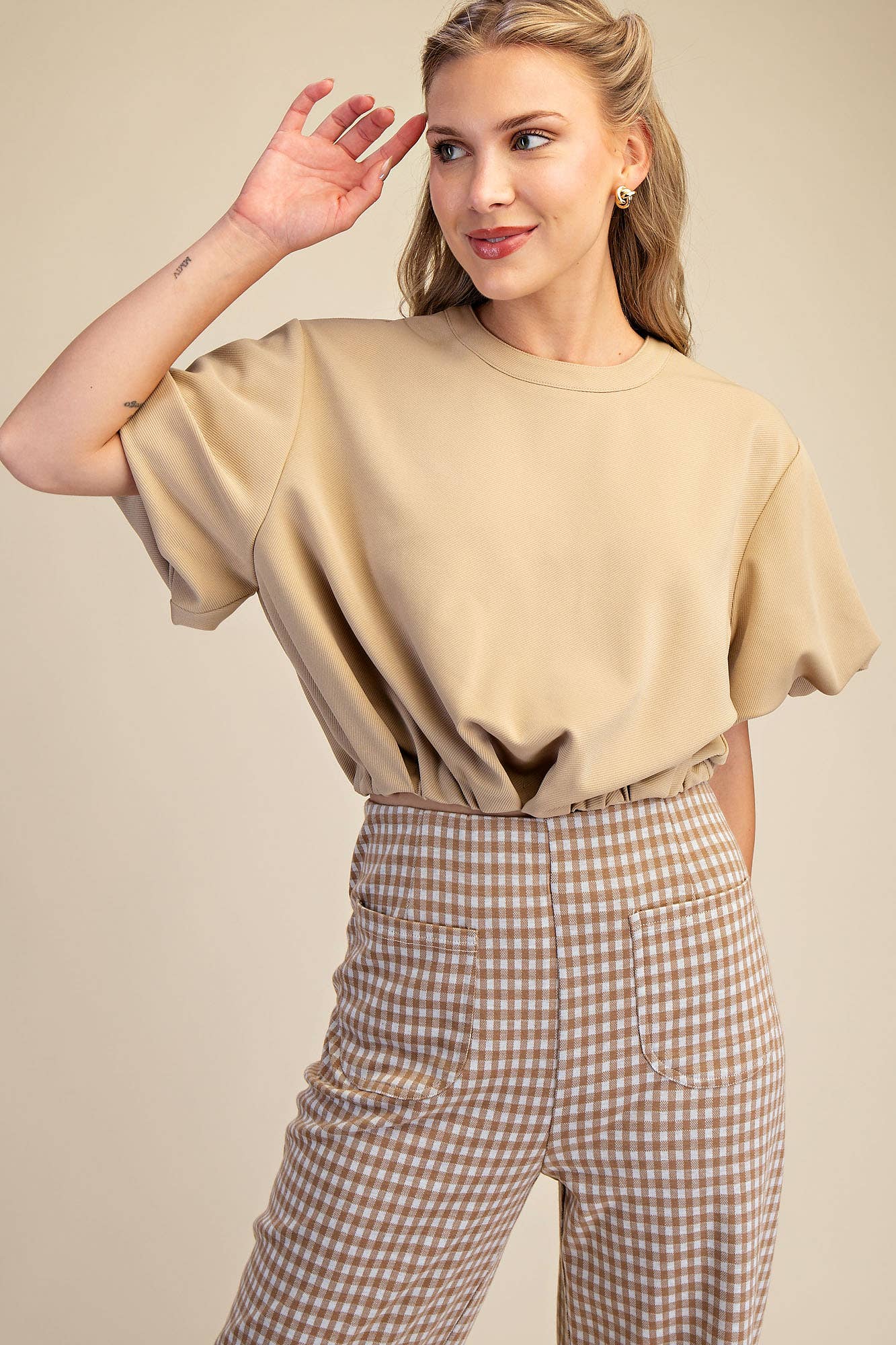 Bubble Sleeve and Hem Crop Top
