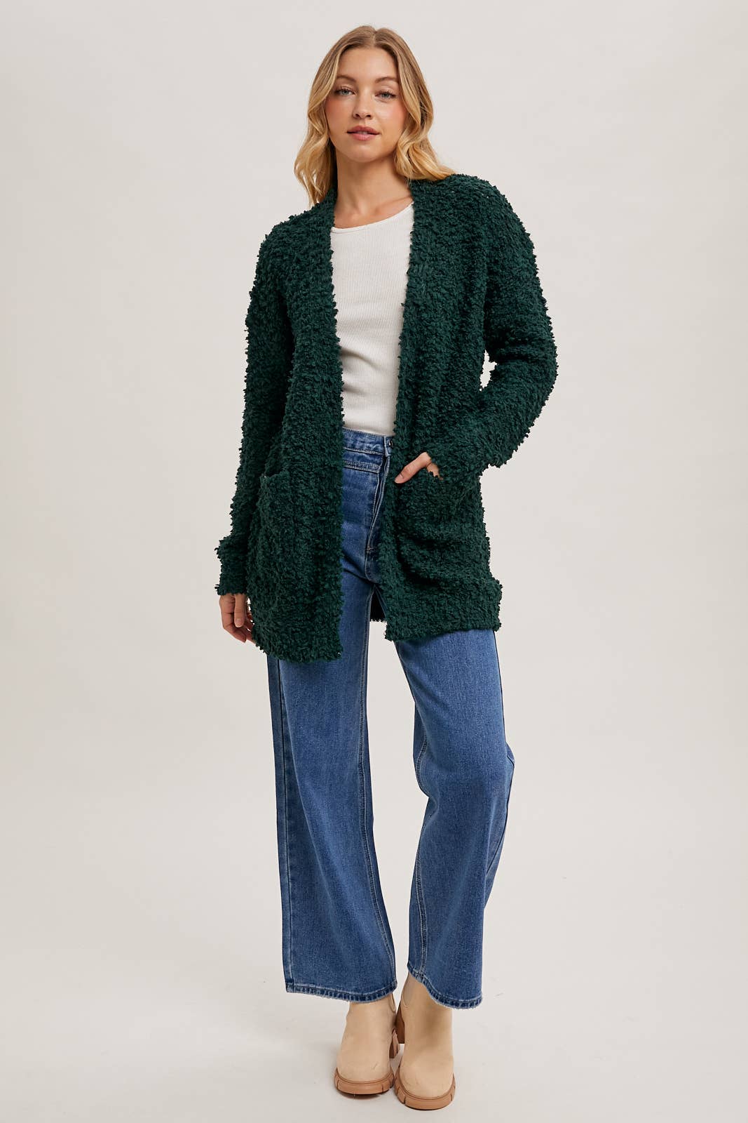 FLUFFY BOUCLÉ OPEN FRONT CARDIGAN