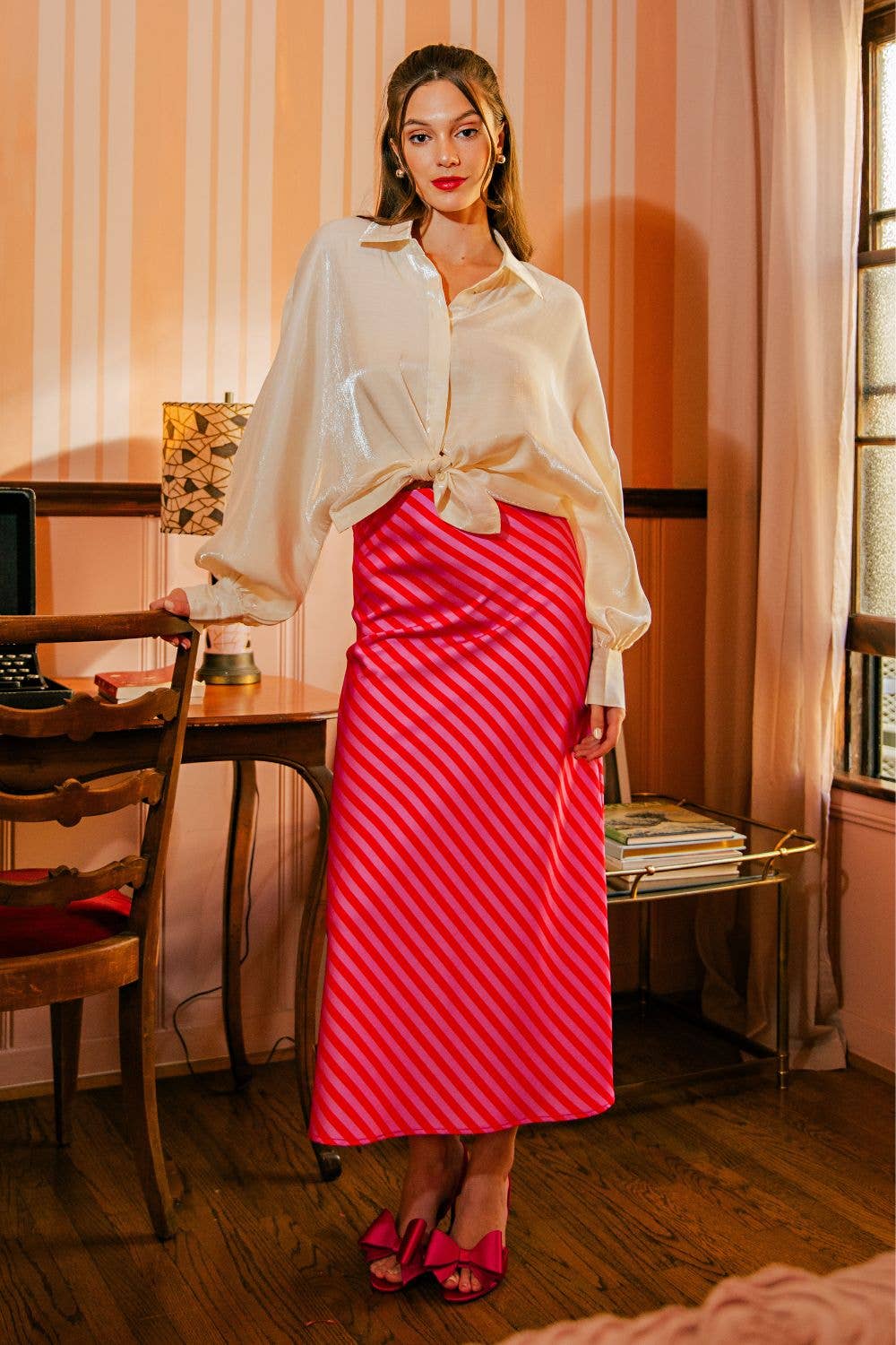 Waist Elastic Band Midi Skirt