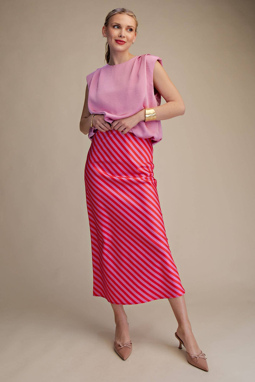 Waist Elastic Band Midi Skirt
