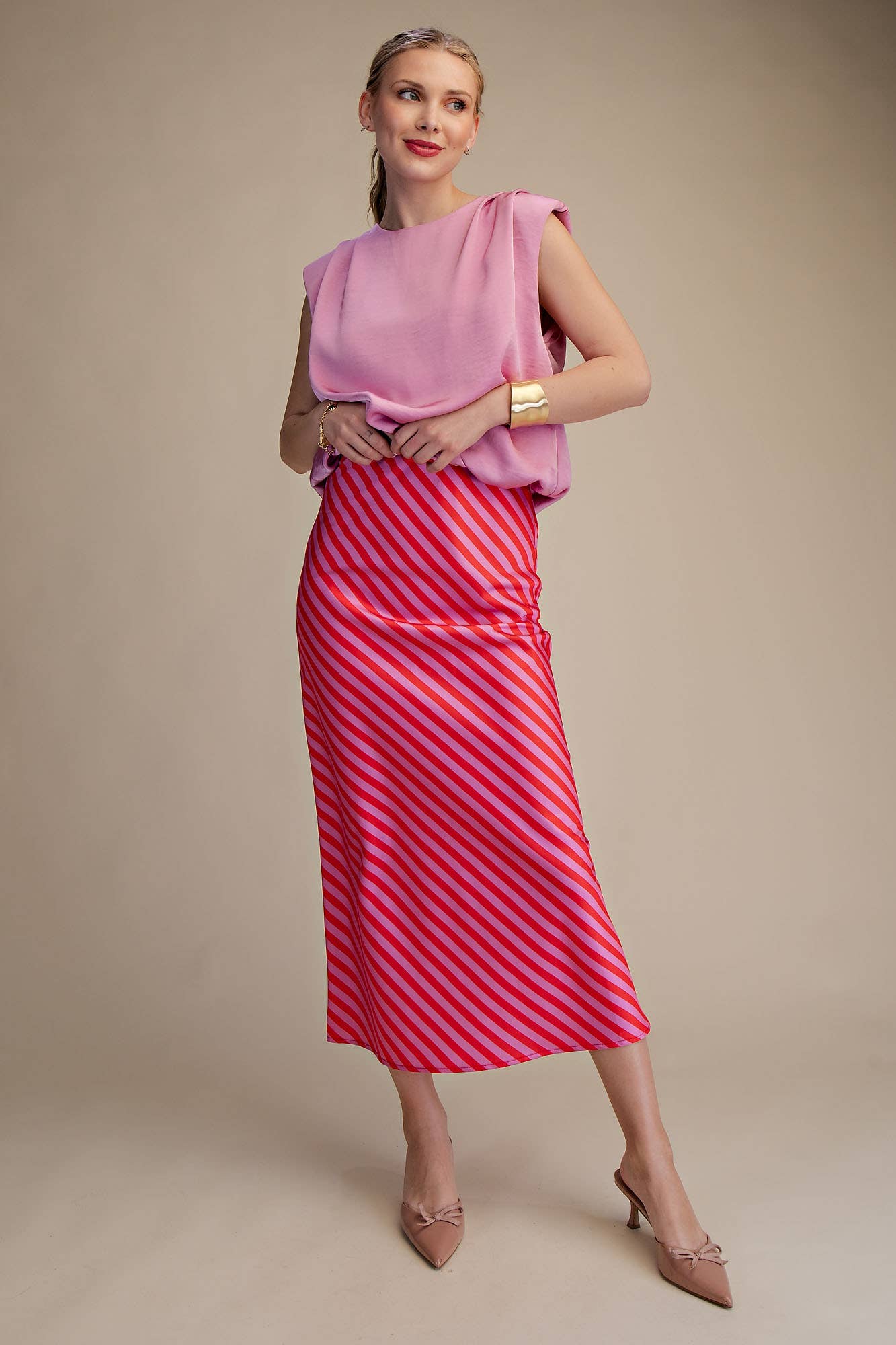 Waist Elastic Band Midi Skirt