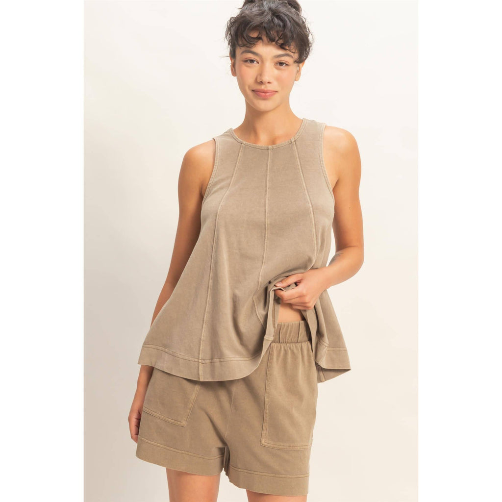 Sleeveless Round Neck Top & Shorts Set