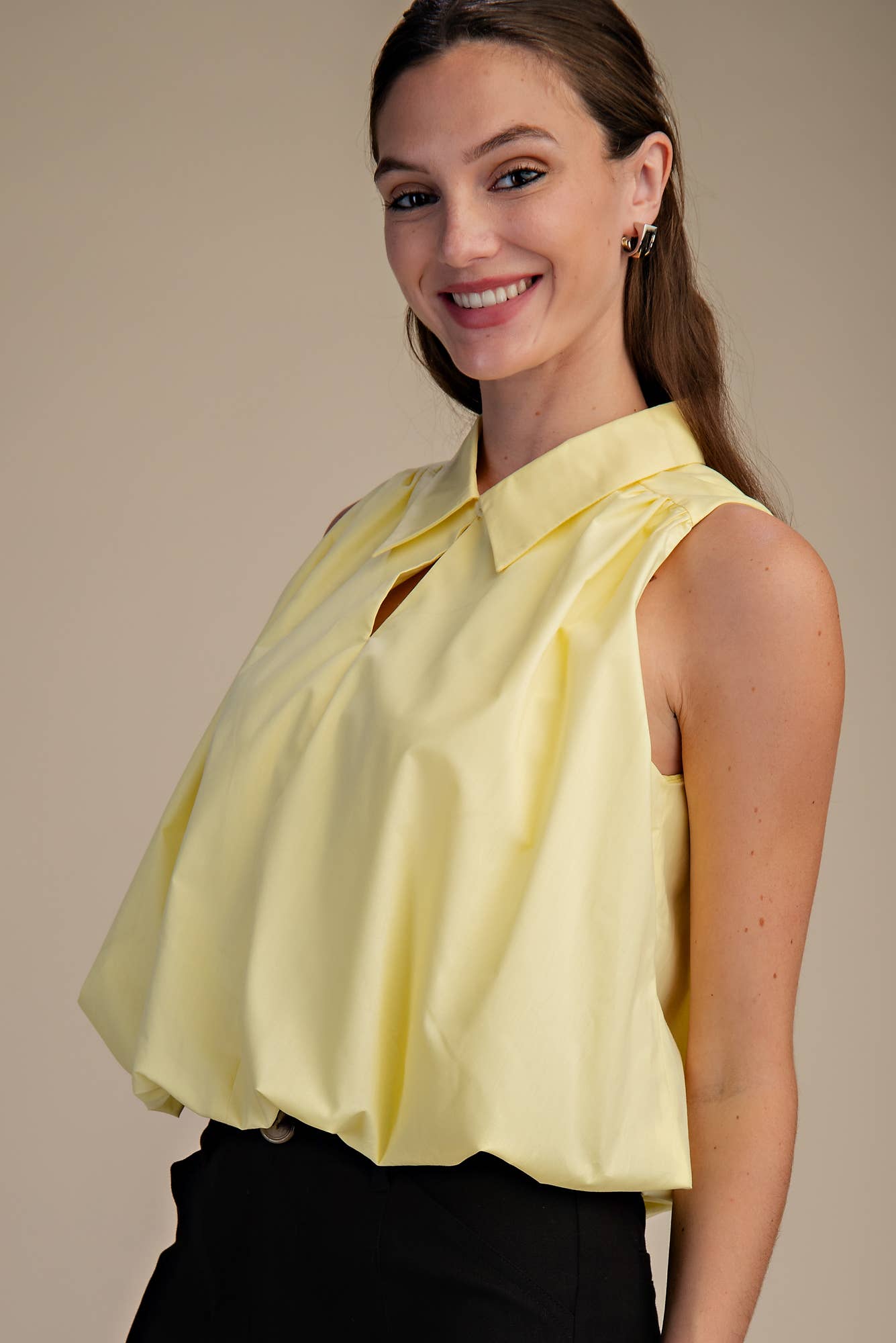 Bubble Hem Sleeveless Shirt Top
