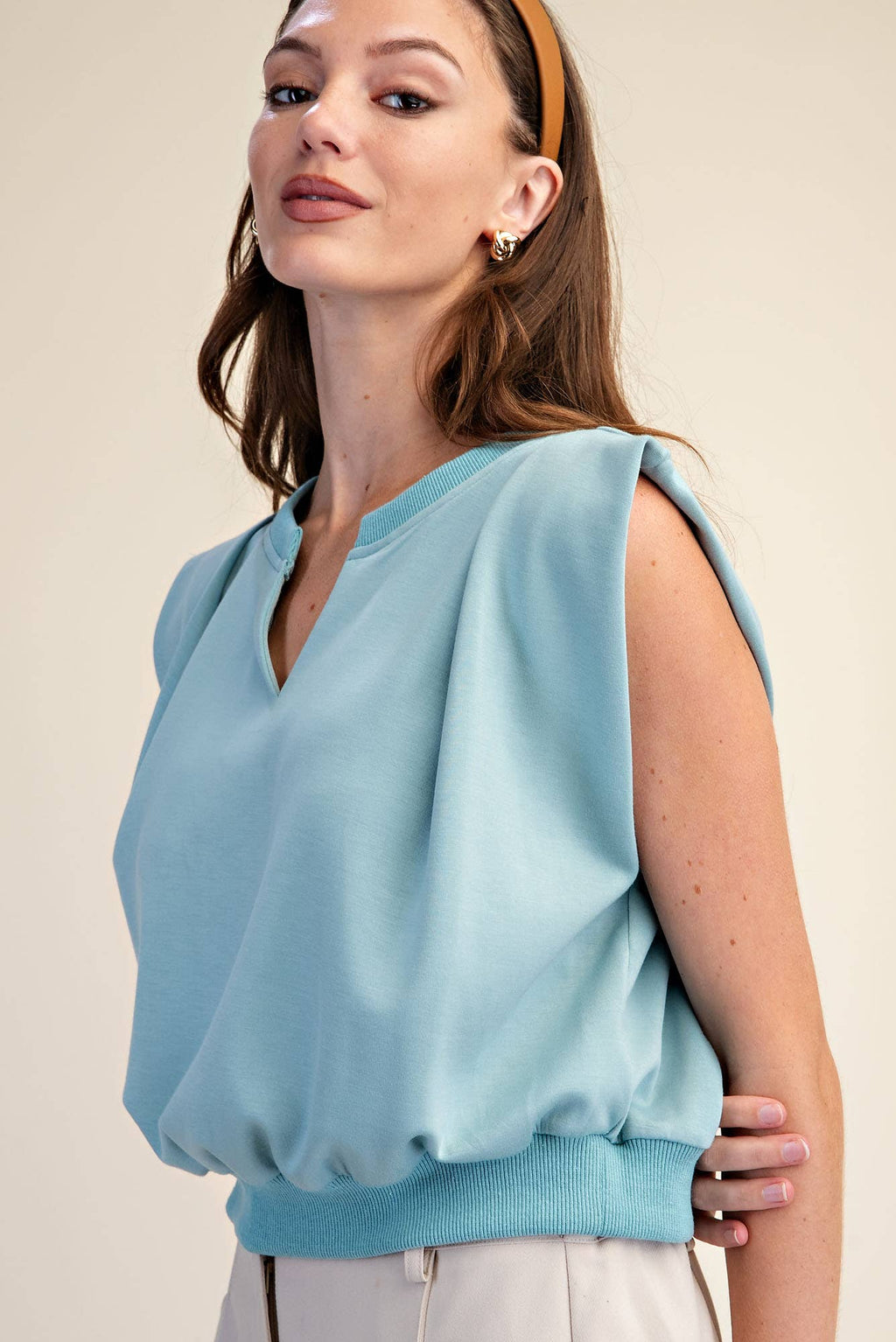 Knit Top With V-Neck Strong-Shoulder