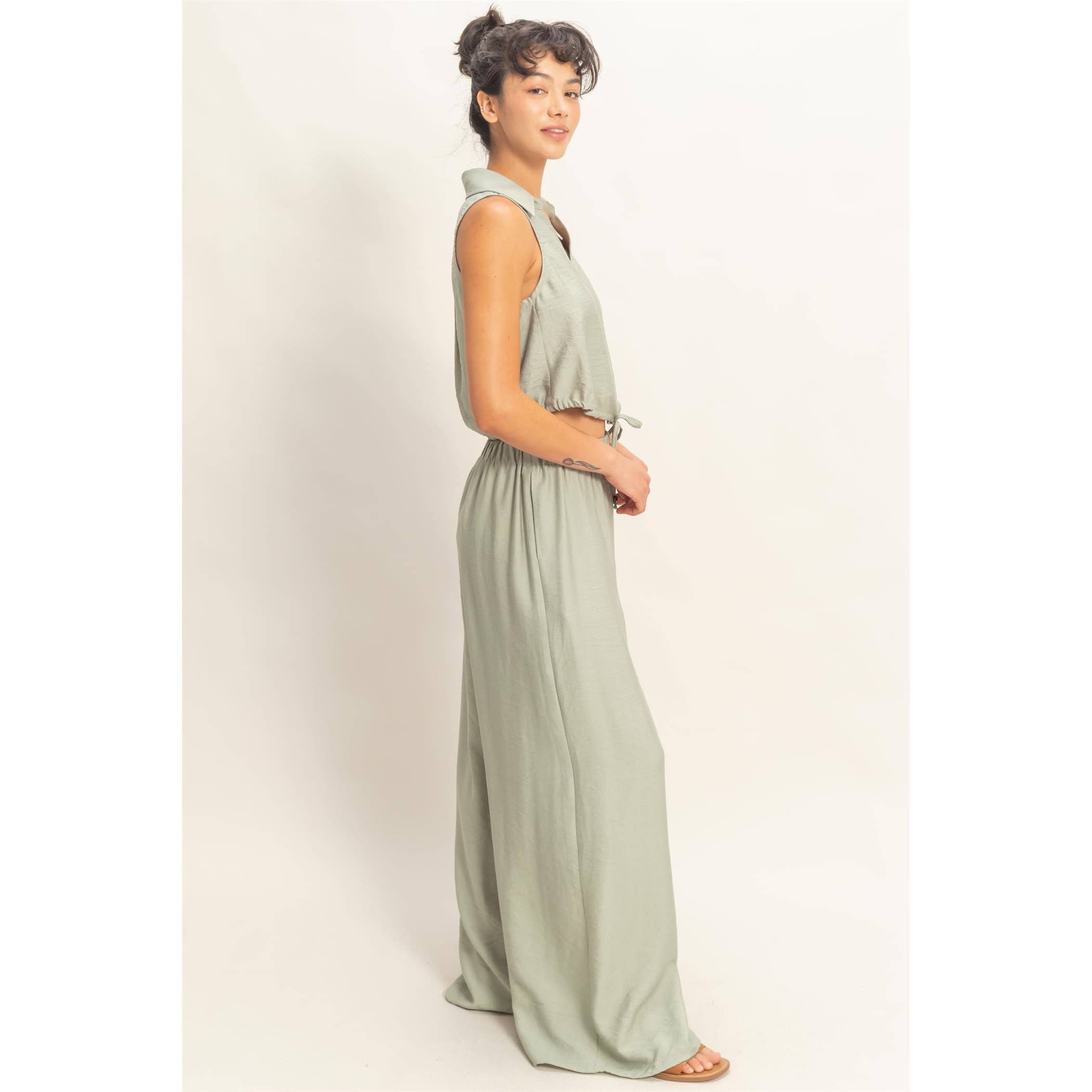 Button Front Vest & Elastic Pants Set