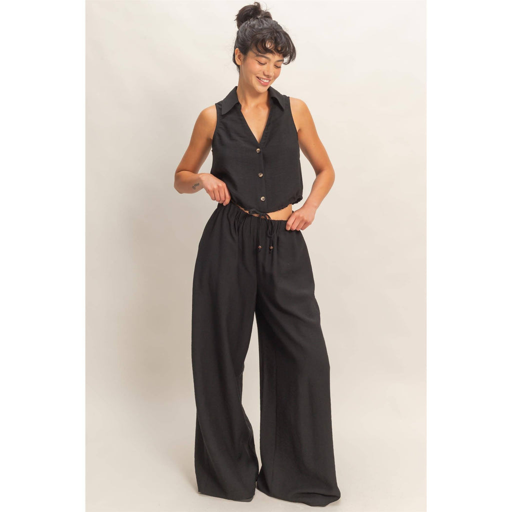 Button Front Vest & Elastic Pants Set