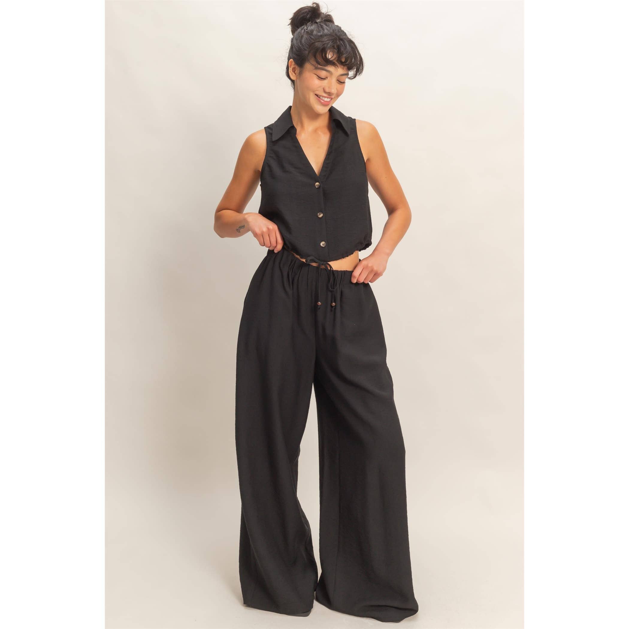 Button Front Vest & Elastic Pants Set