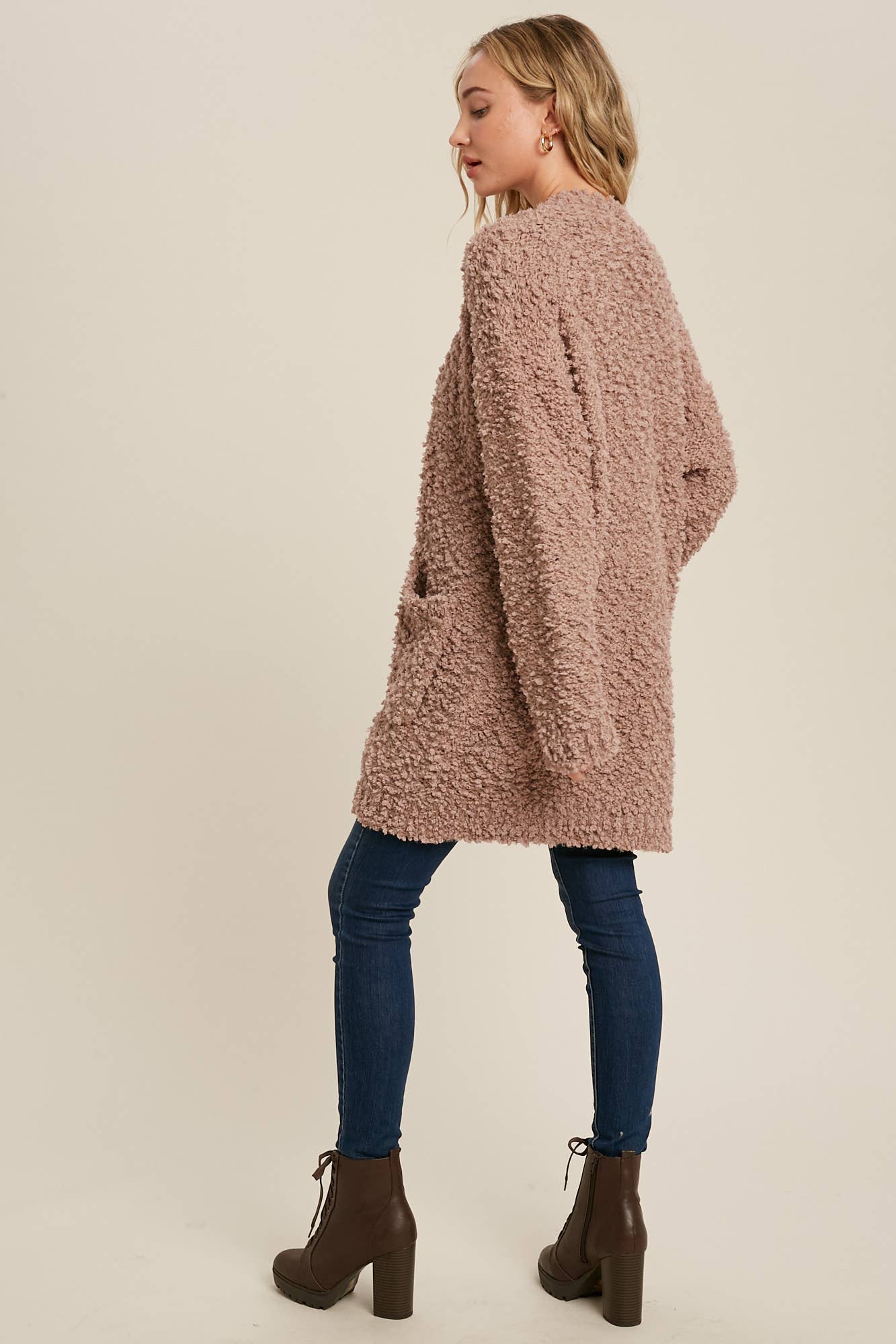 FLUFFY BOUCLÉ OPEN FRONT CARDIGAN