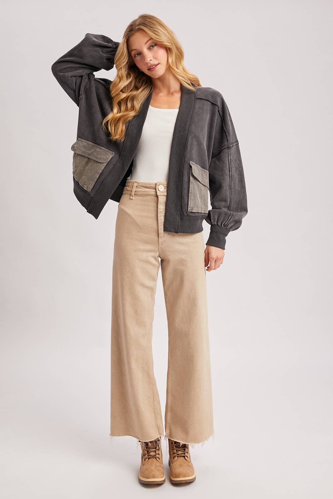 WASHED COLLARLESS OPEN FRONT CARDIGAN - ST. PATRICK'S DAY