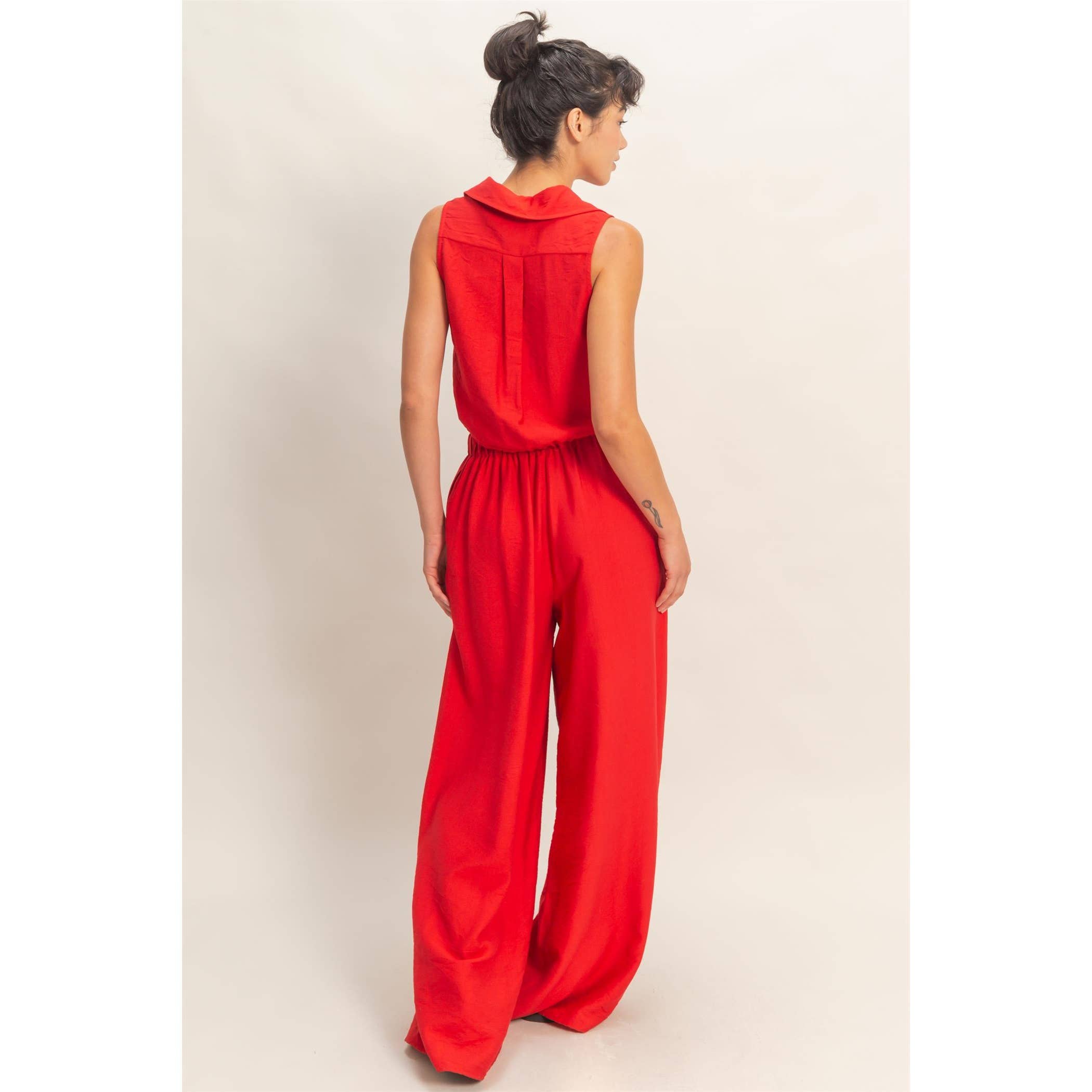 Button Front Vest & Elastic Pants Set
