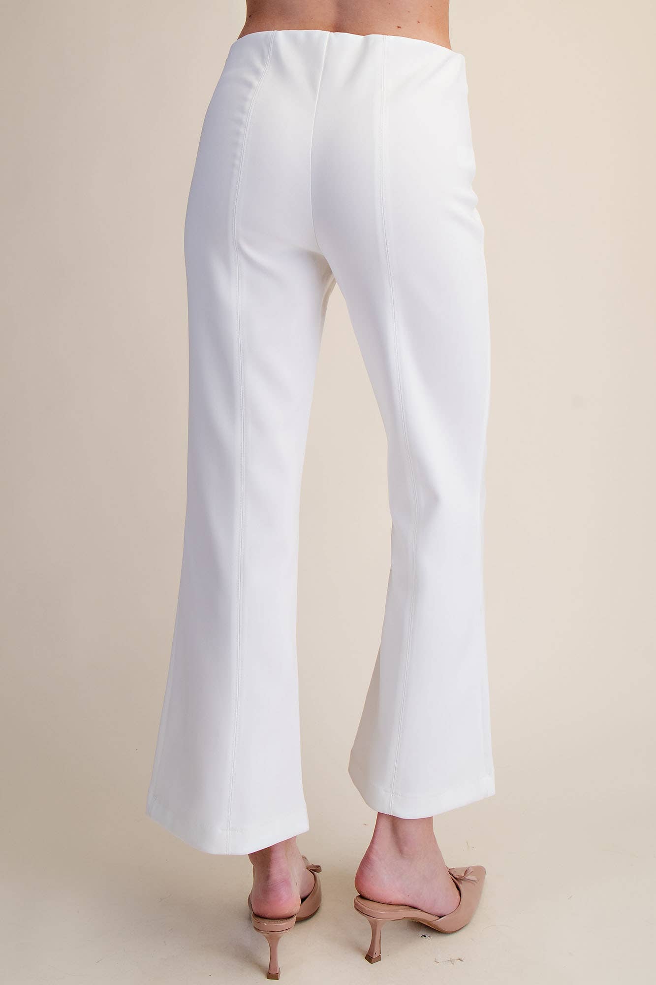 High Waist Stitch Pleats Flare Crop Stretchy Pants
