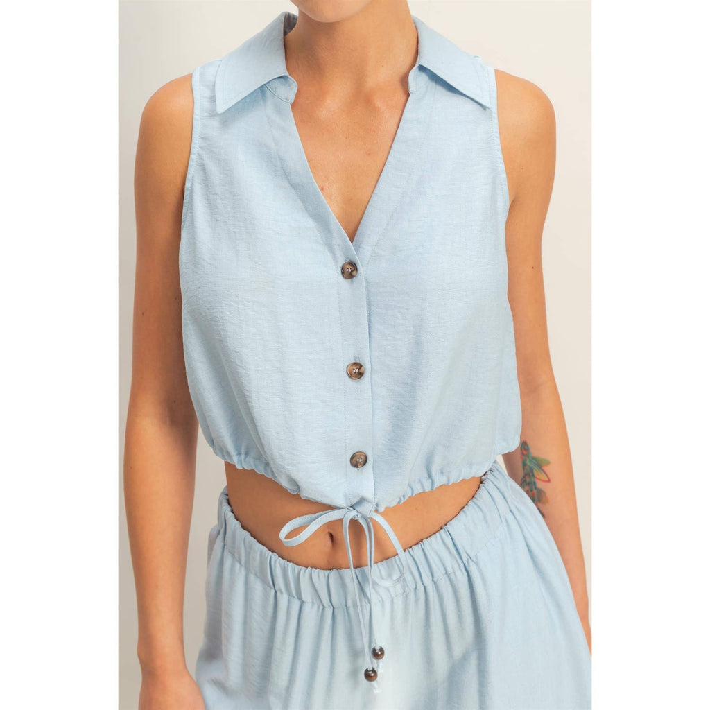 Button Front Vest & Elastic Pants Set