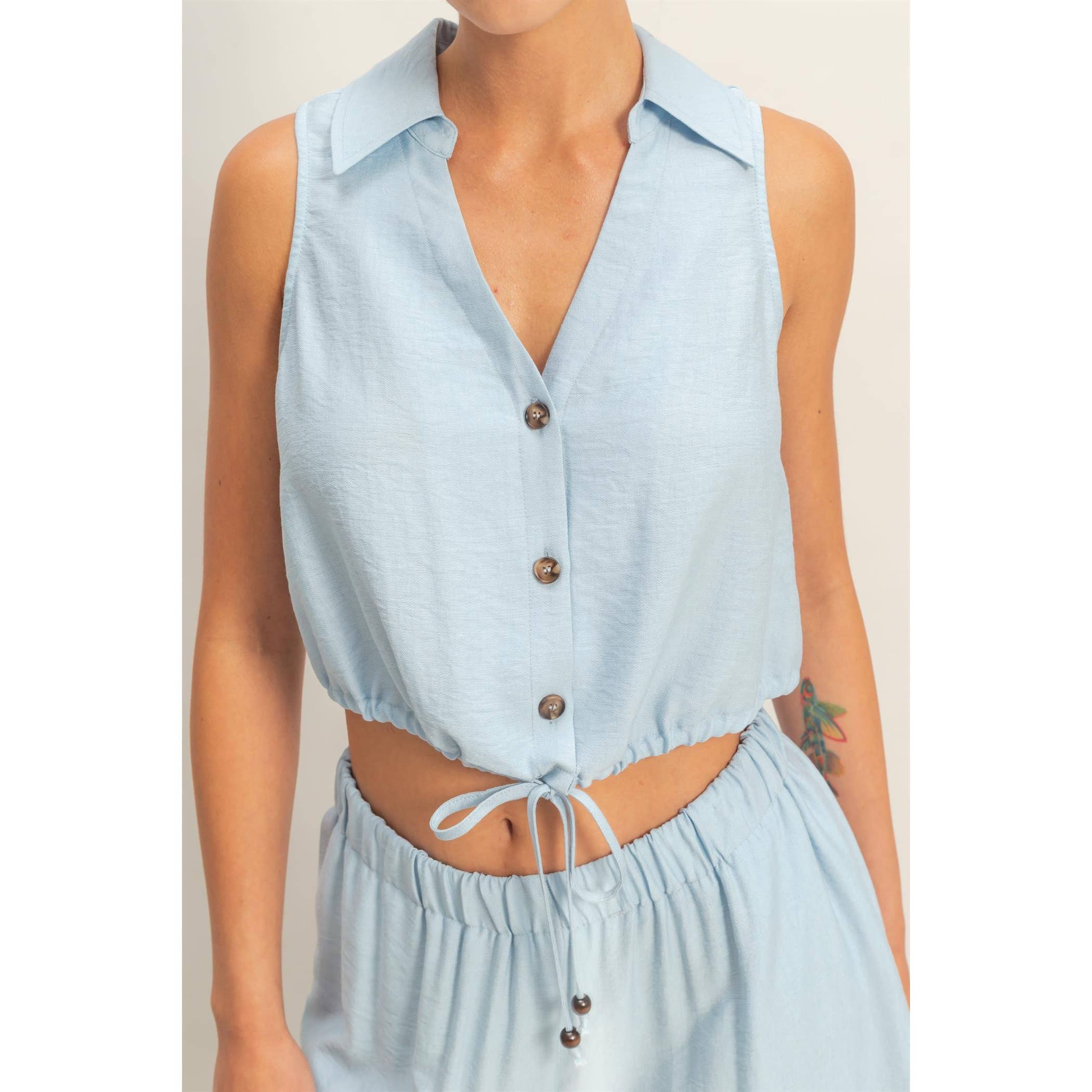 Button Front Vest & Elastic Pants Set