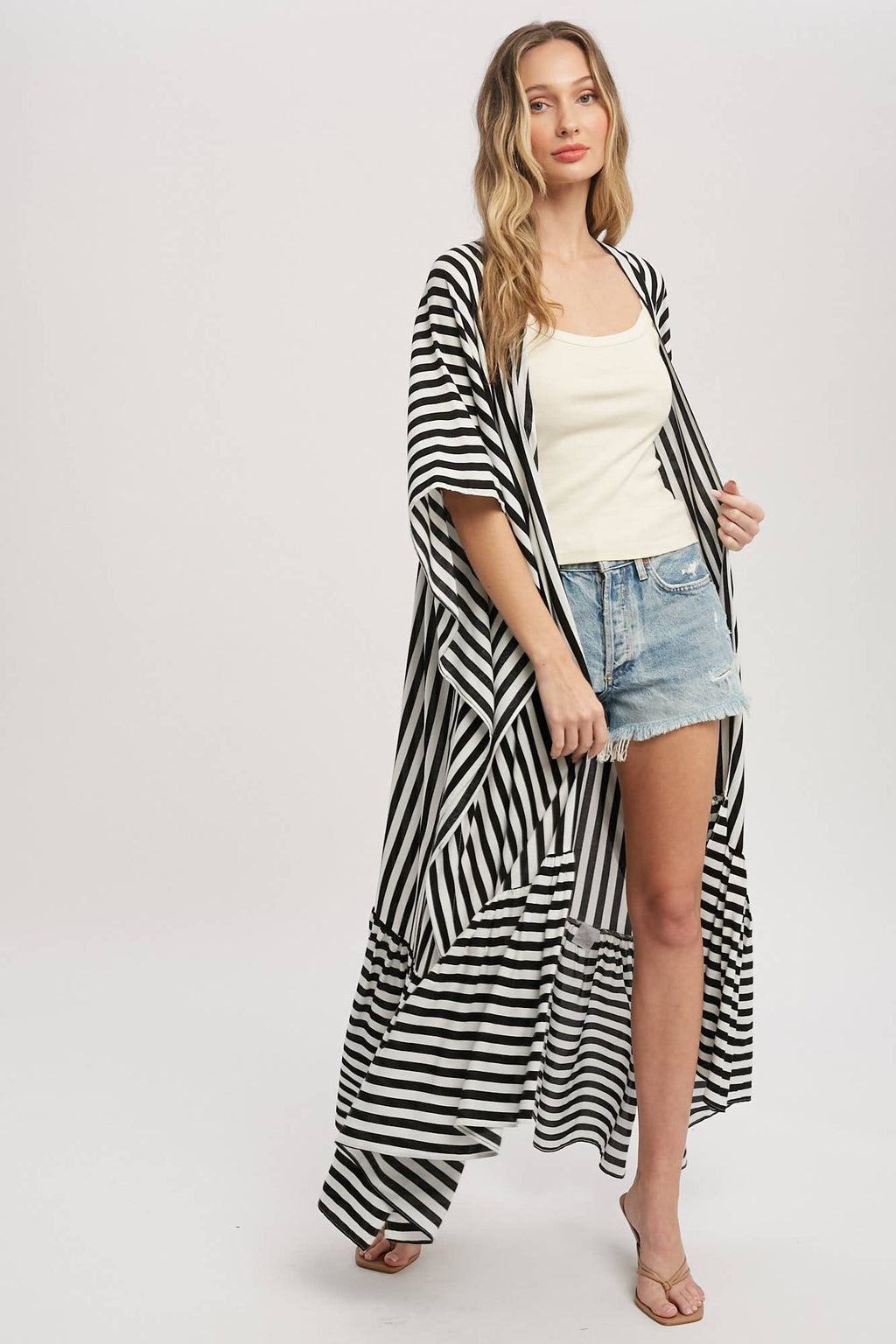 Stripe Print Women's Maxi Duster Kimono