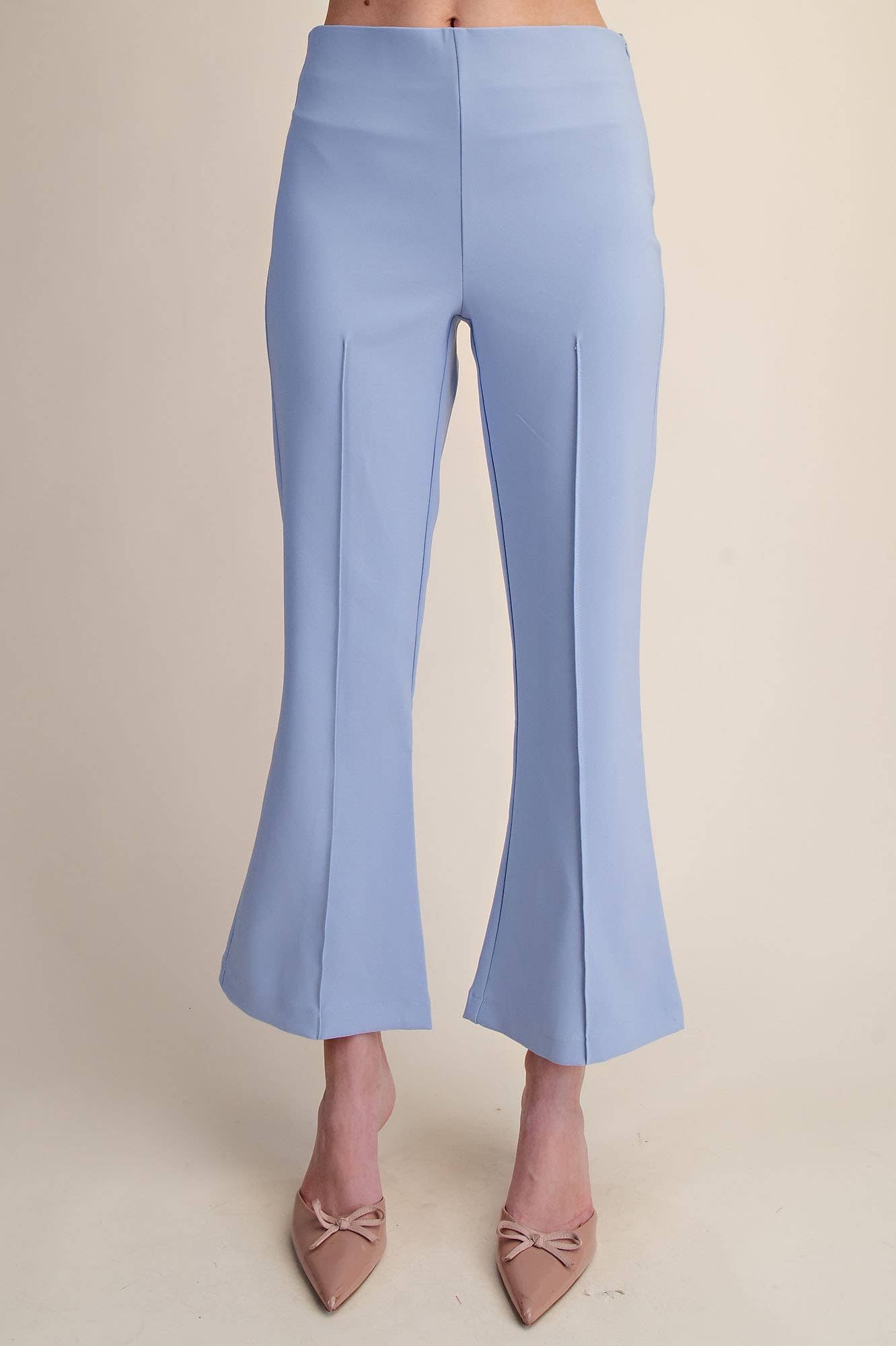 High Waist Stitch Pleats Flare Crop Stretchy Pants
