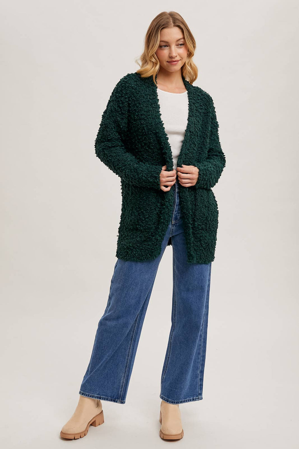 FLUFFY BOUCLÉ OPEN FRONT CARDIGAN