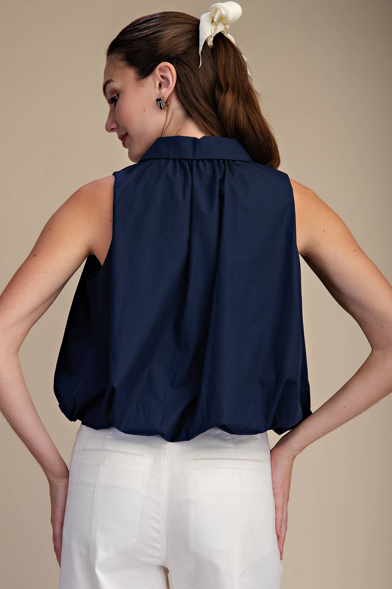 Bubble Hem Sleeveless Shirt Top