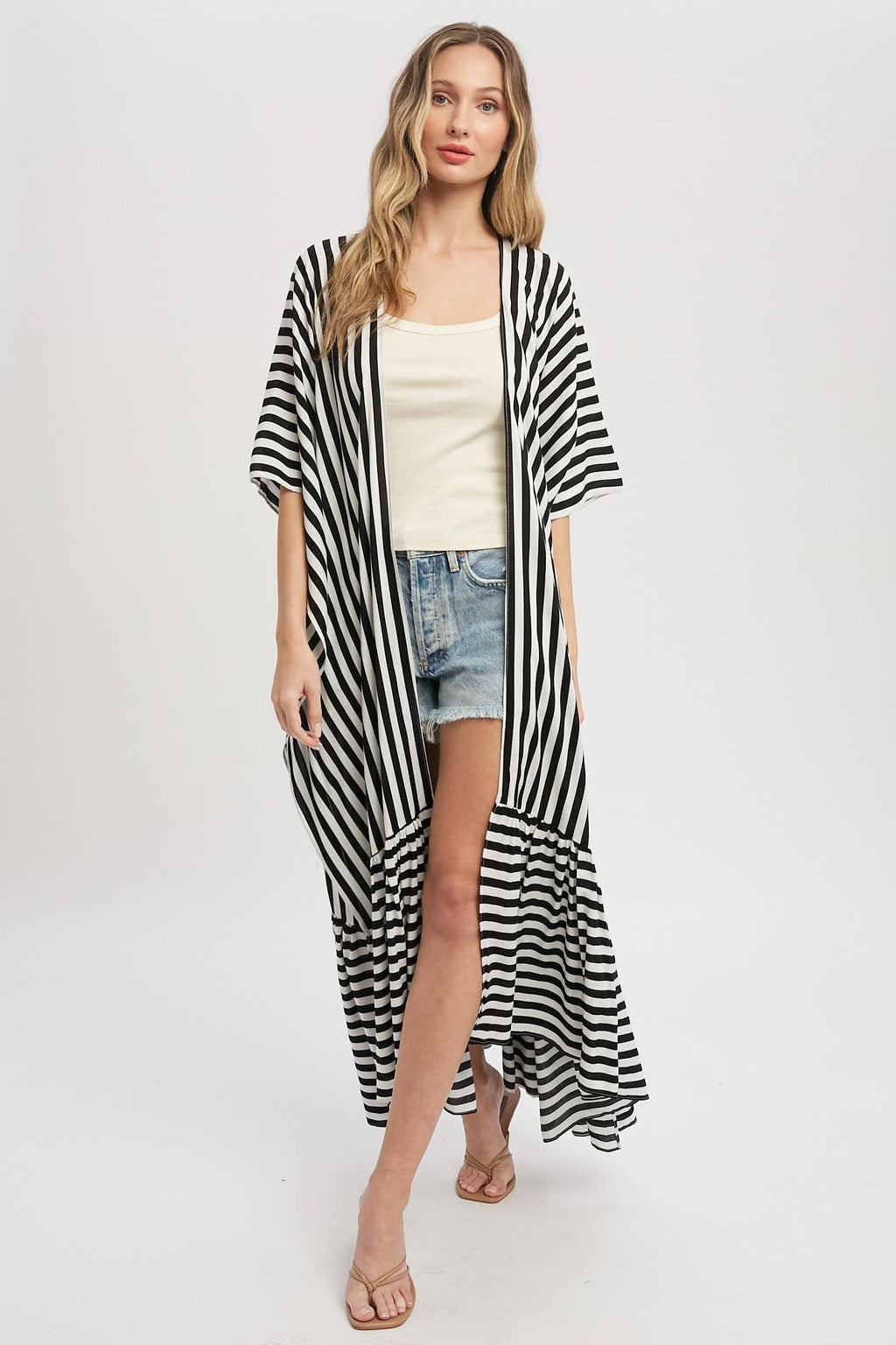 Stripe Print Women's Maxi Duster Kimono