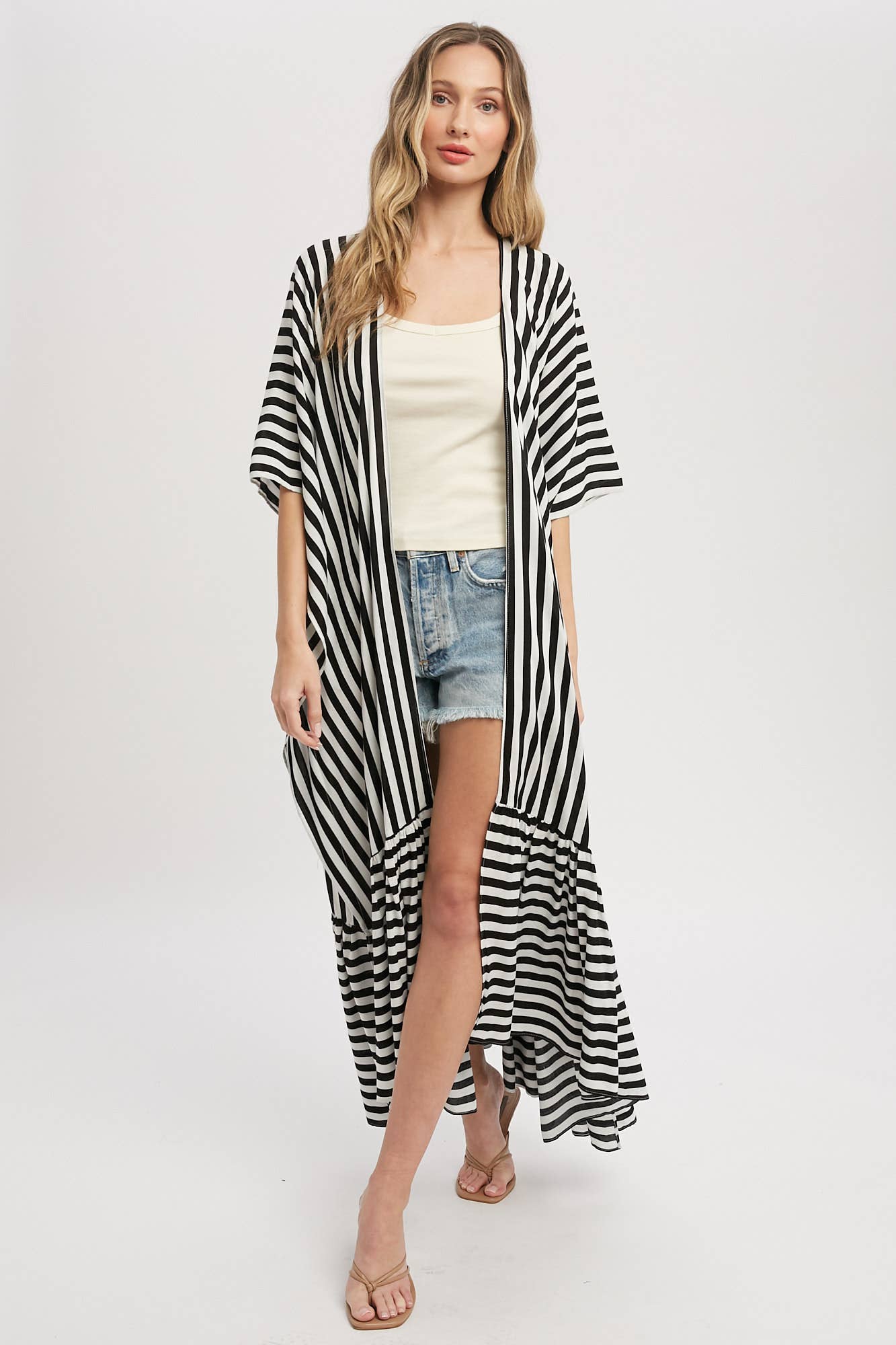 Stripe Print Women's Maxi Duster Kimono