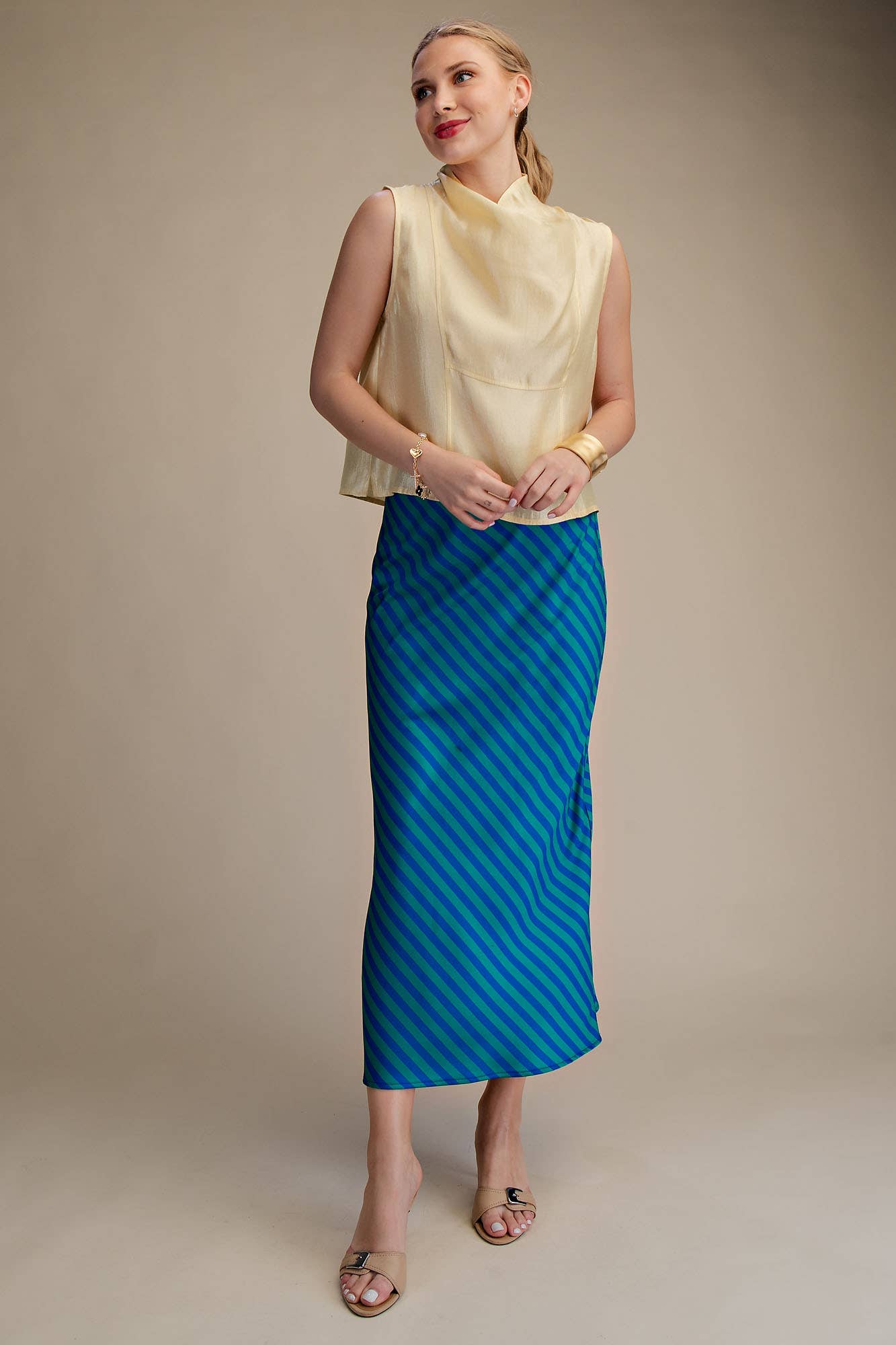 Waist Elastic Band Midi Skirt