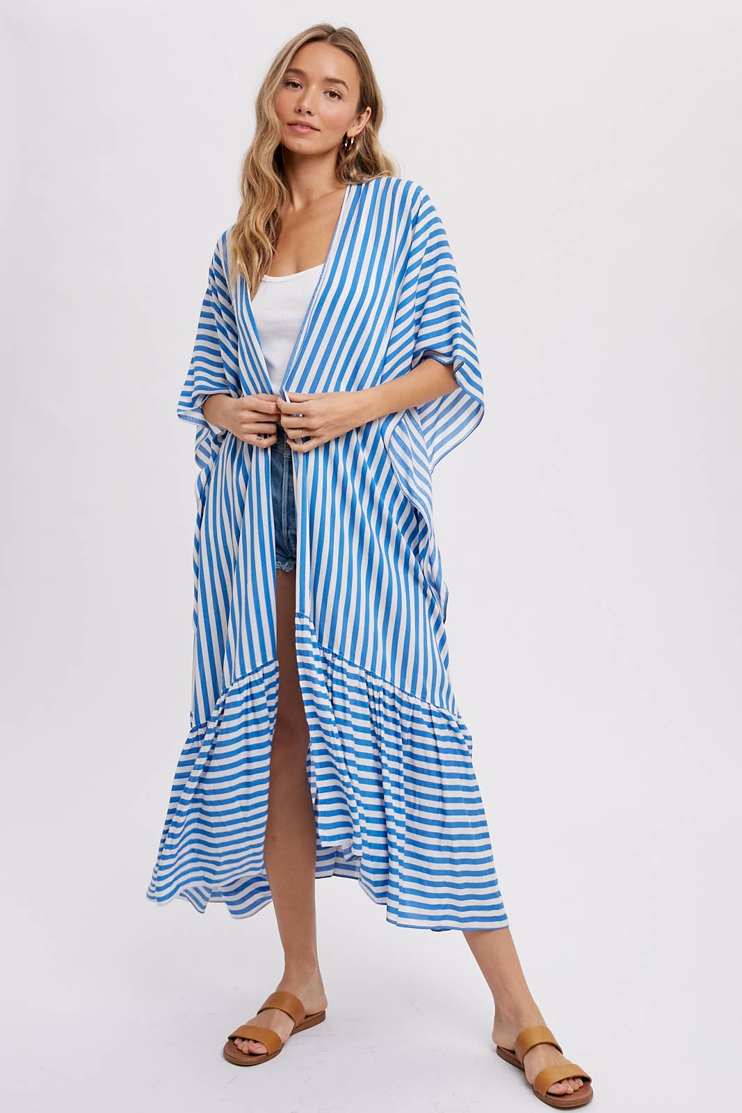 Stripe Print Women's Maxi Duster Kimono