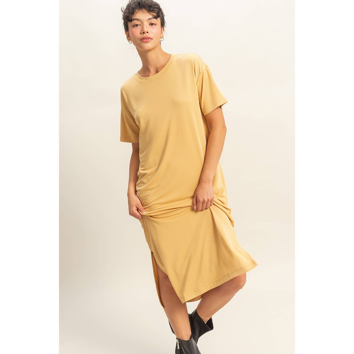 Side Slit T-Shirt Midi Dress
