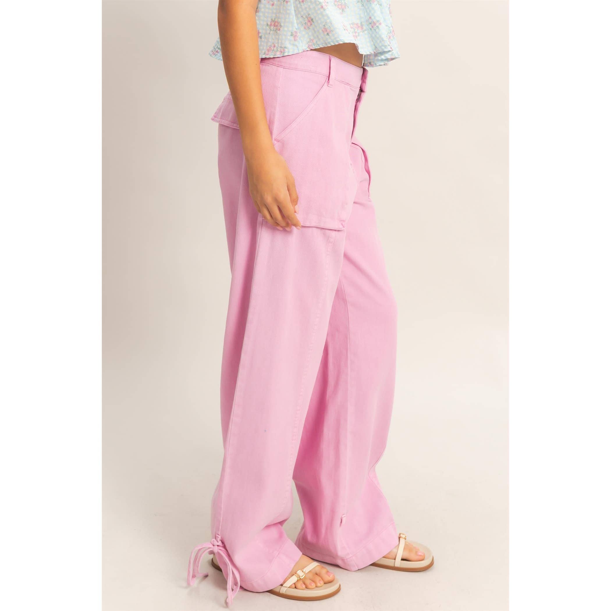 High Rise Cargo Pants With Ankle Ties