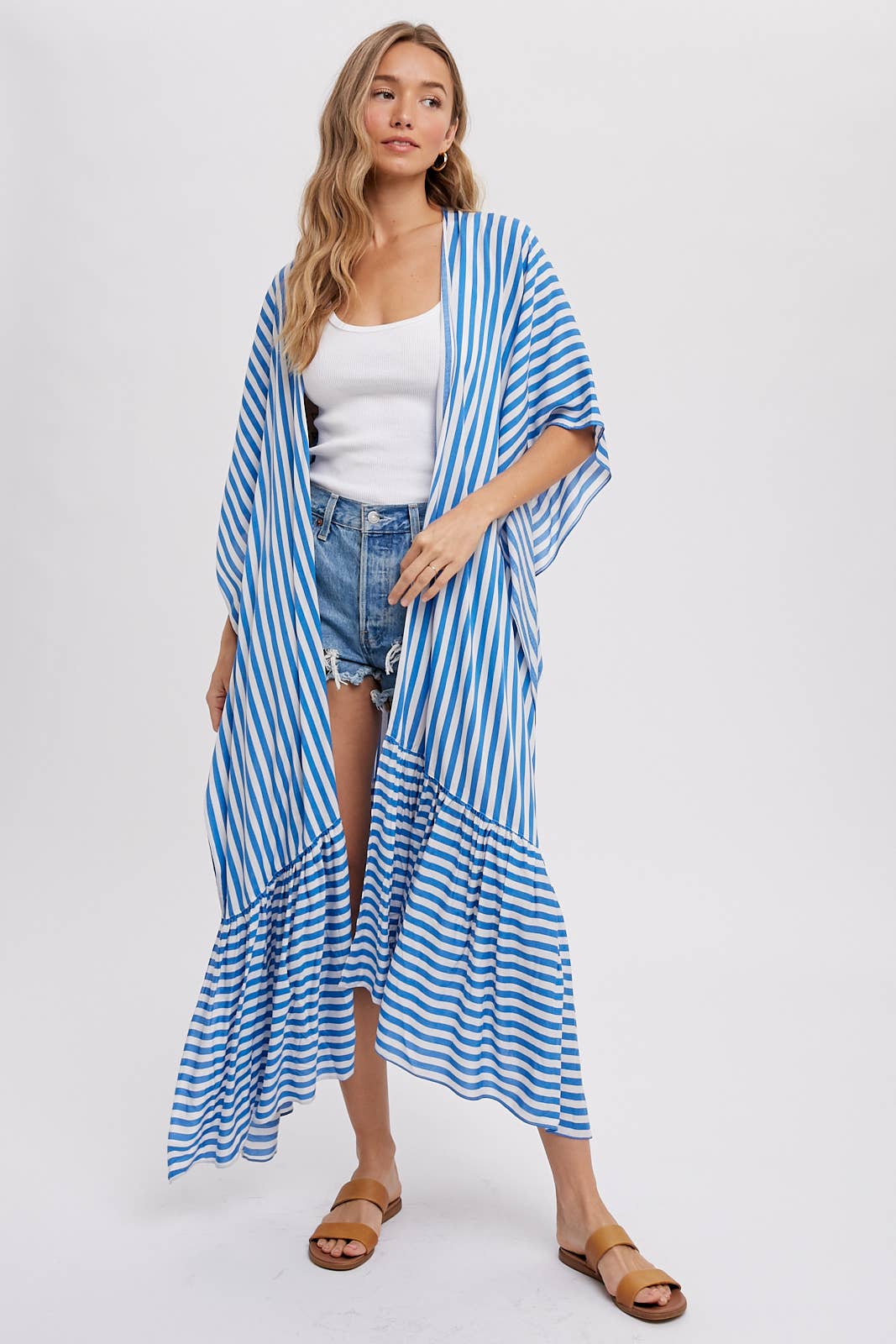 Stripe Print Women's Maxi Duster Kimono