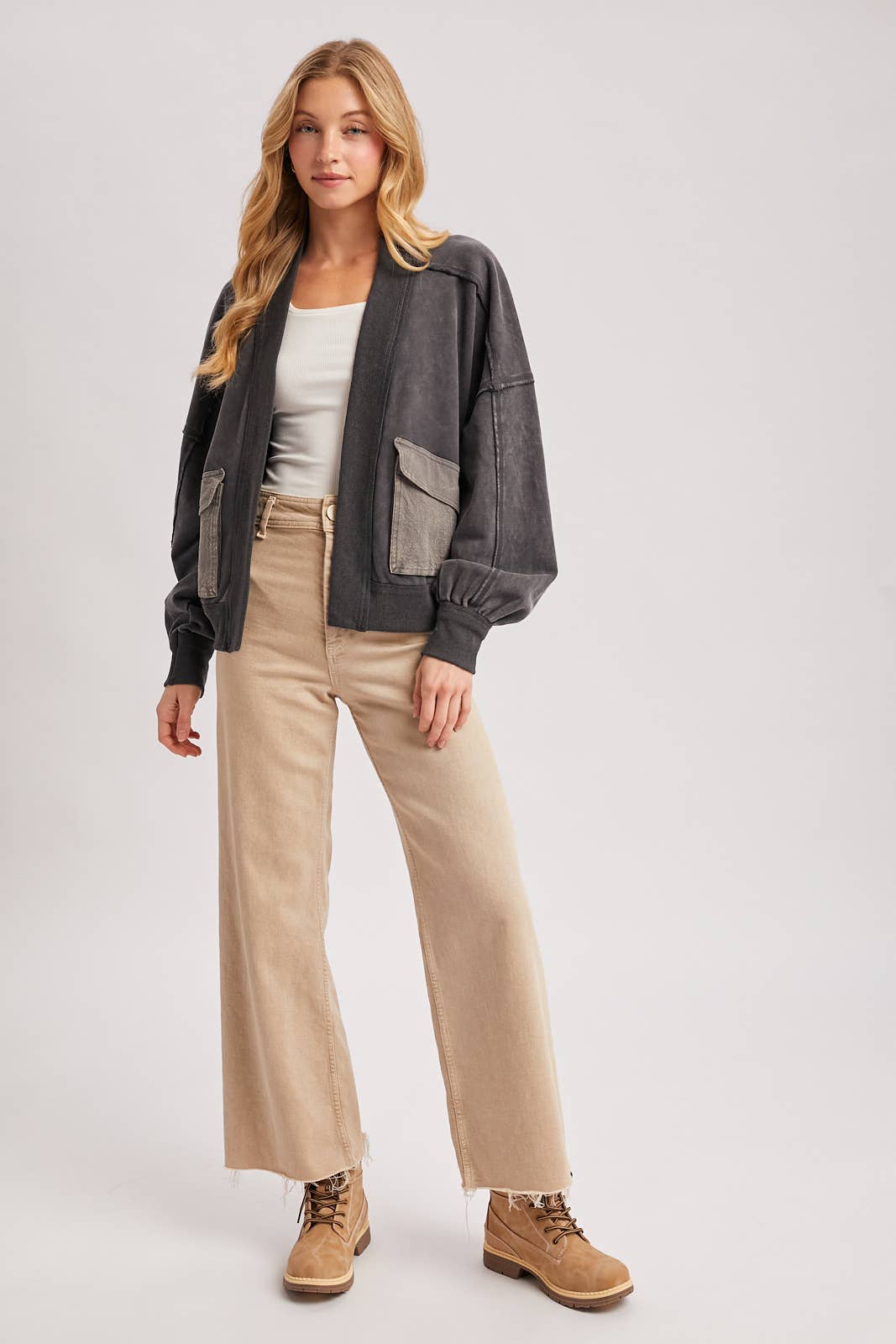 WASHED COLLARLESS OPEN FRONT CARDIGAN - ST. PATRICK'S DAY