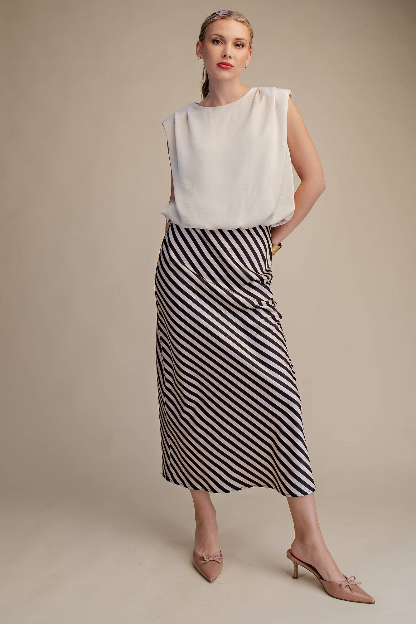 Waist Elastic Band Midi Skirt