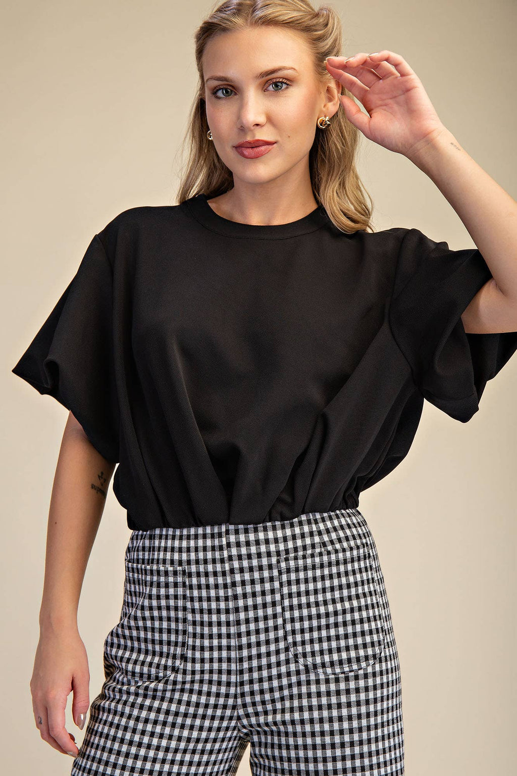 Bubble Sleeve and Hem Crop Top
