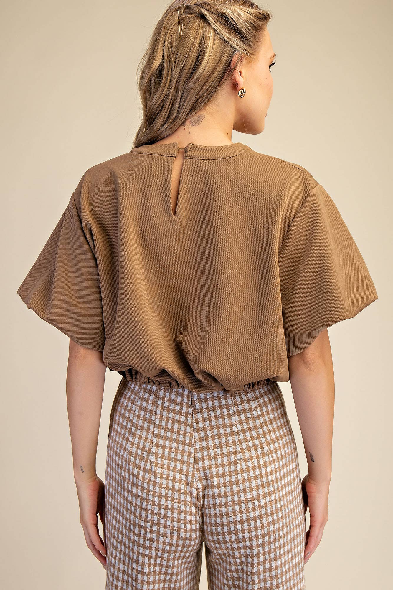 Bubble Sleeve and Hem Crop Top