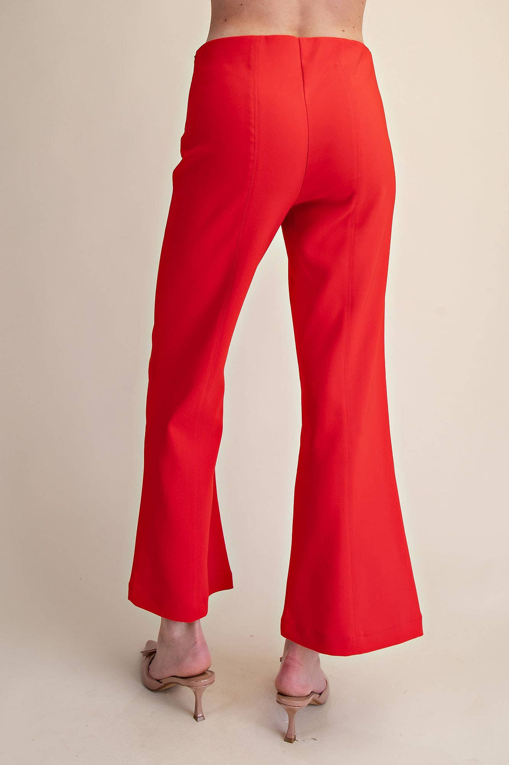 High Waist Stitch Pleats Flare Crop Stretchy Pants
