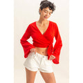 Crinkle Woven Wrap Style Cropped Blouse