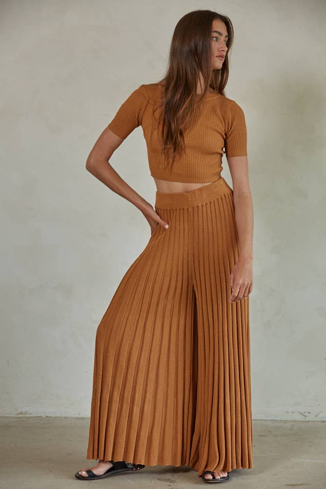 W1658 | Knit Acrylic Sweater Ribbed Flare Pants
