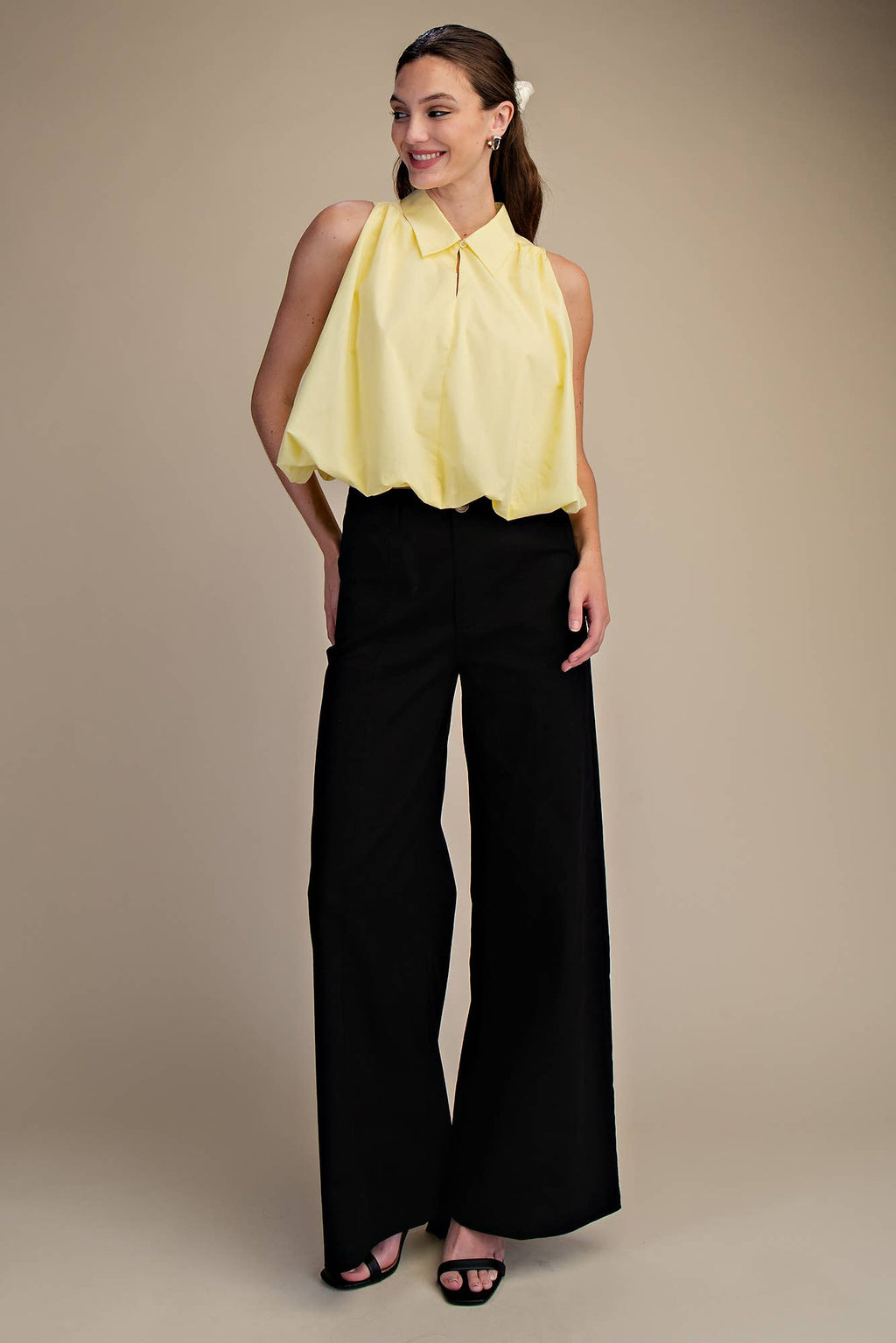 Bubble Hem Sleeveless Shirt Top