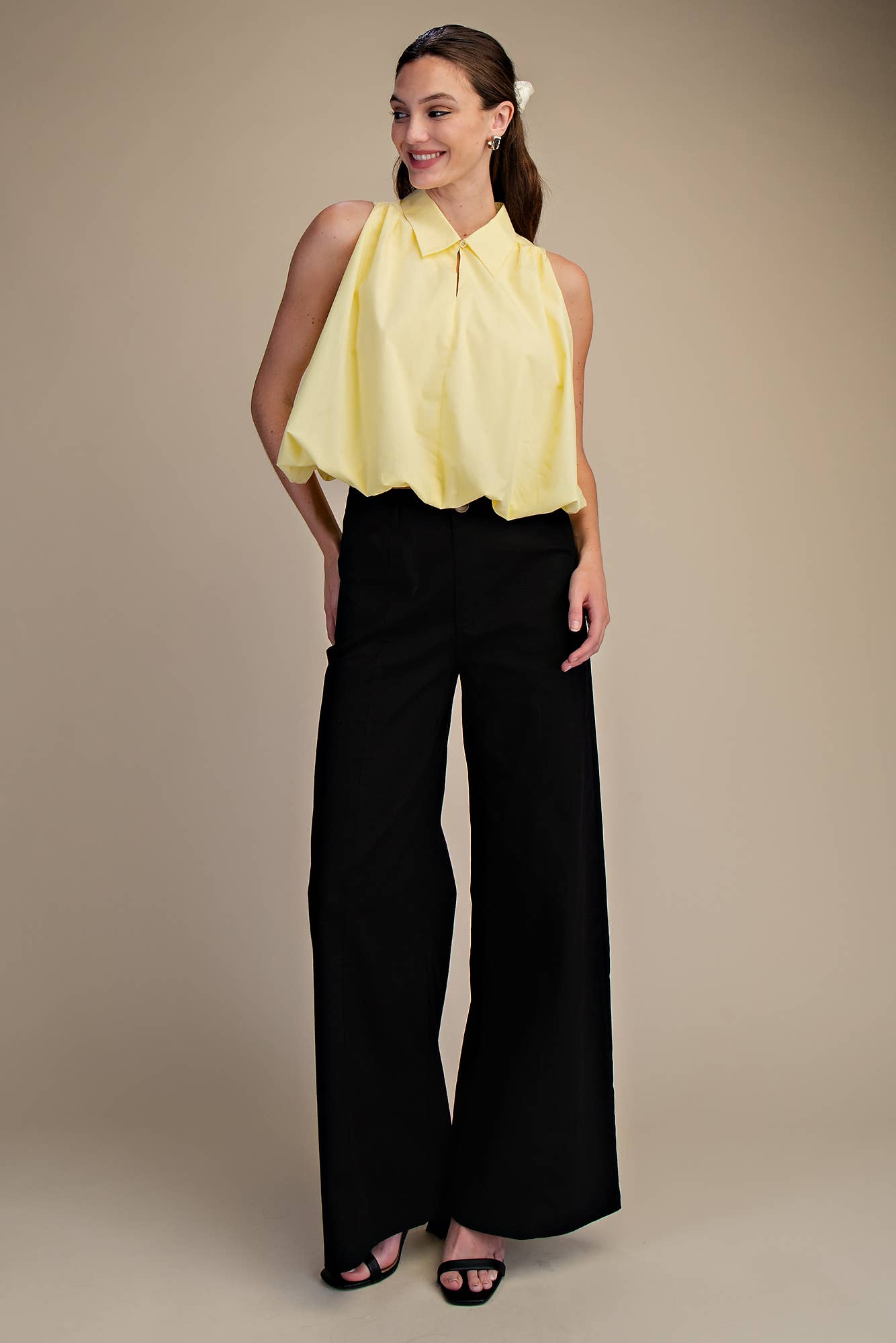 Bubble Hem Sleeveless Shirt Top