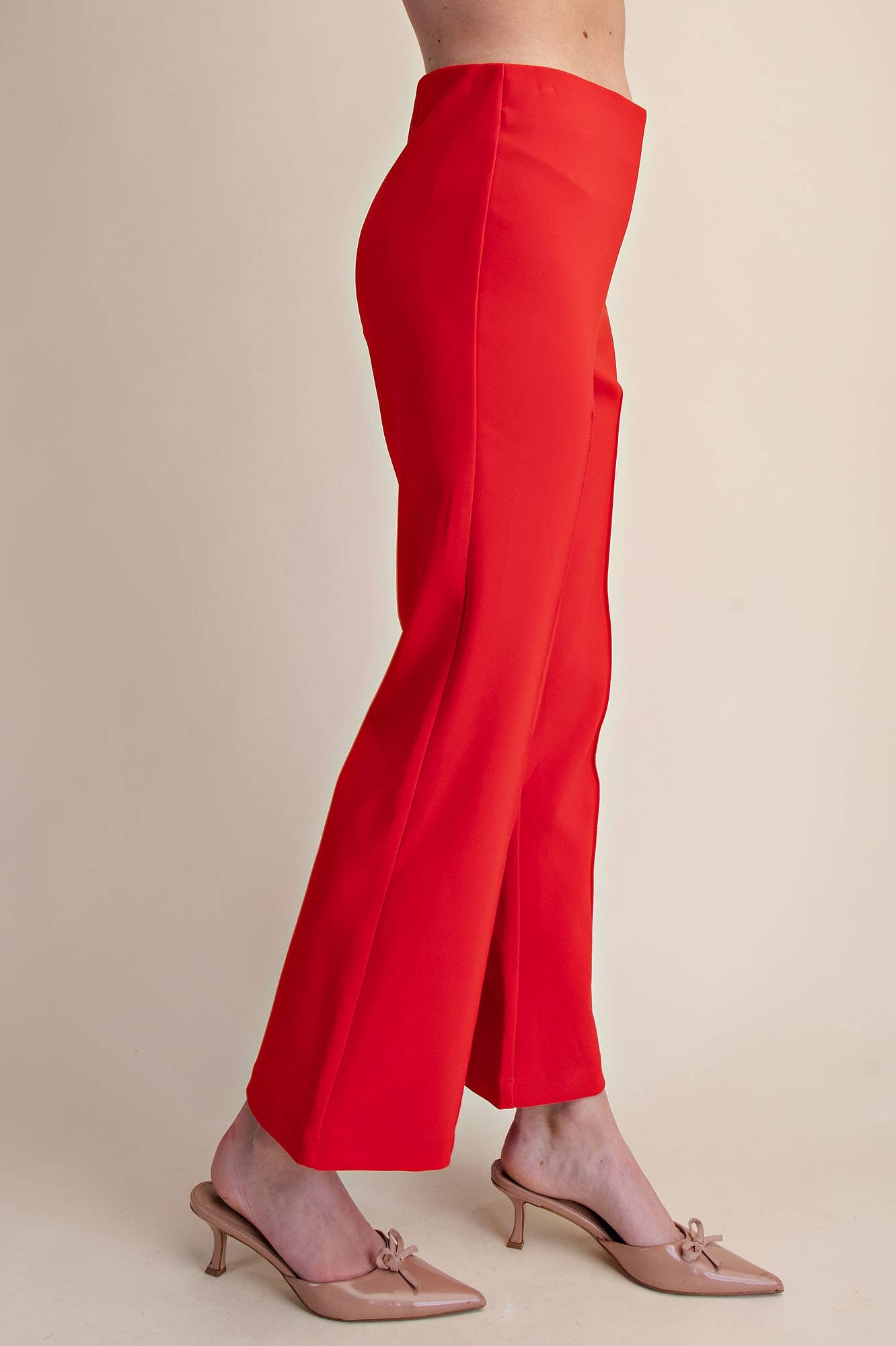 High Waist Stitch Pleats Flare Crop Stretchy Pants