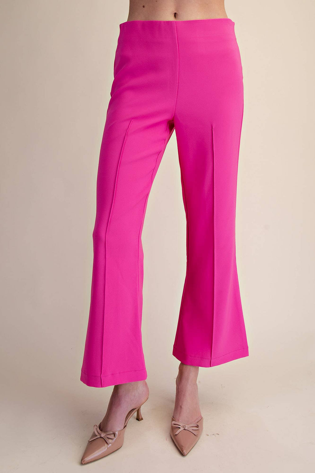 High Waist Stitch Pleats Flare Crop Stretchy Pants