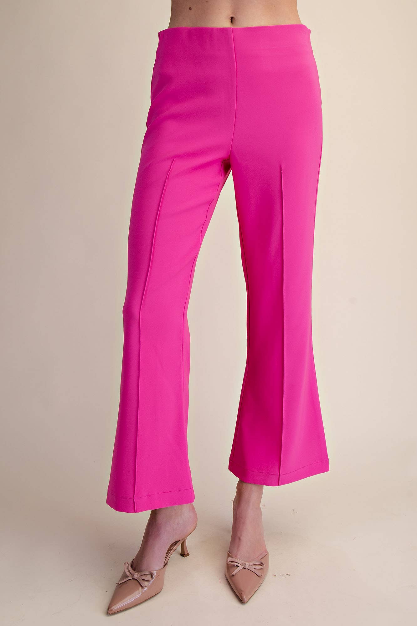 High Waist Stitch Pleats Flare Crop Stretchy Pants