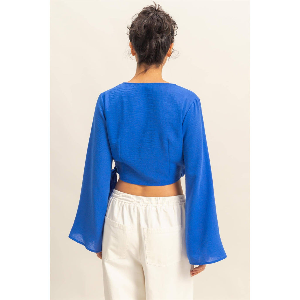 Crinkle Woven Wrap Style Cropped Blouse