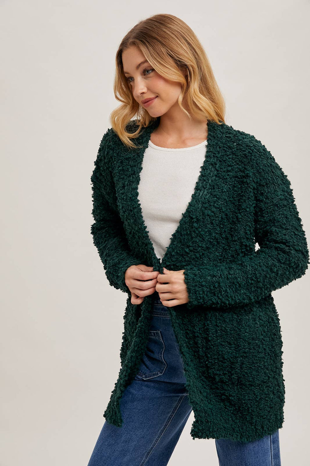 FLUFFY BOUCLÉ OPEN FRONT CARDIGAN