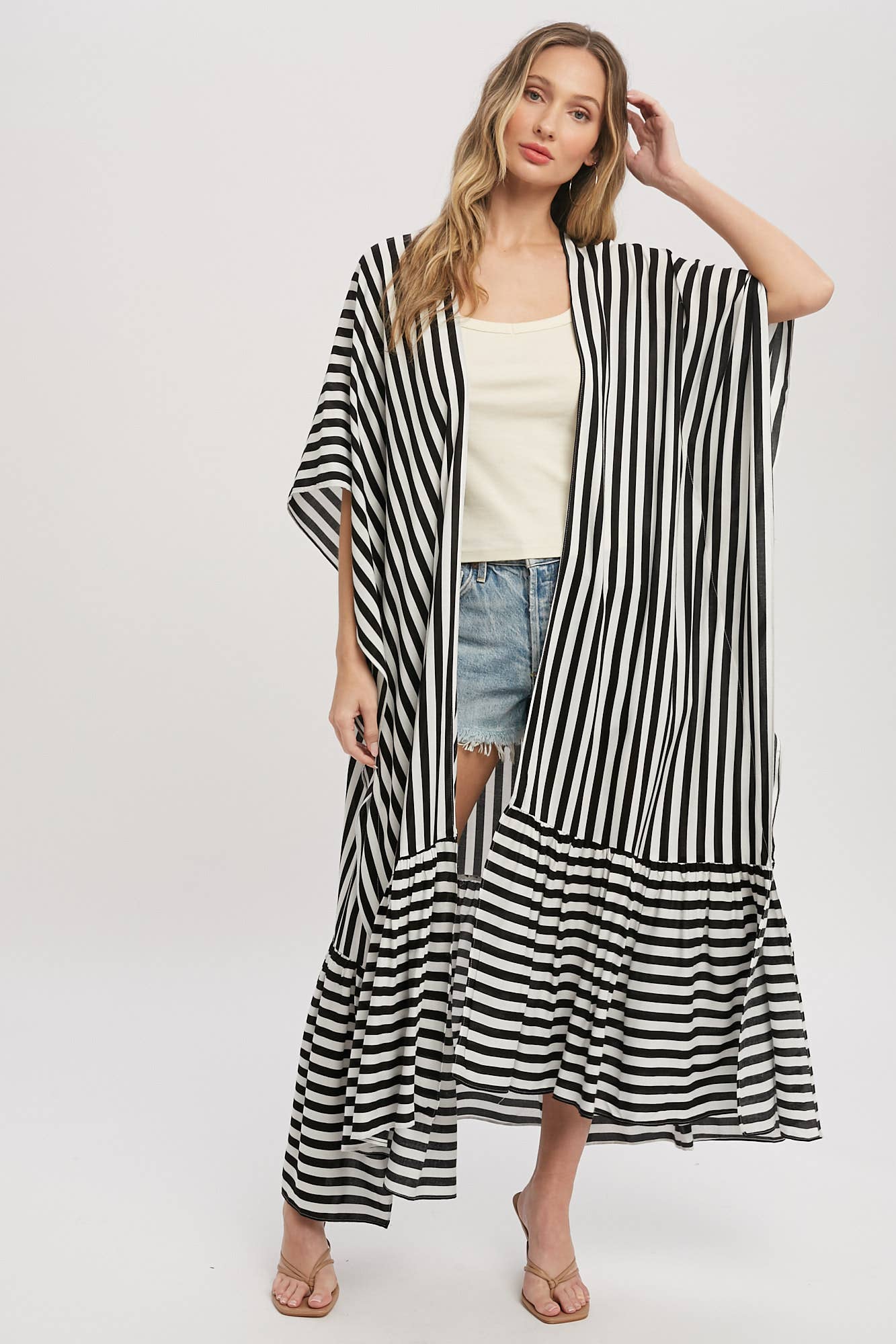 Stripe Print Women's Maxi Duster Kimono