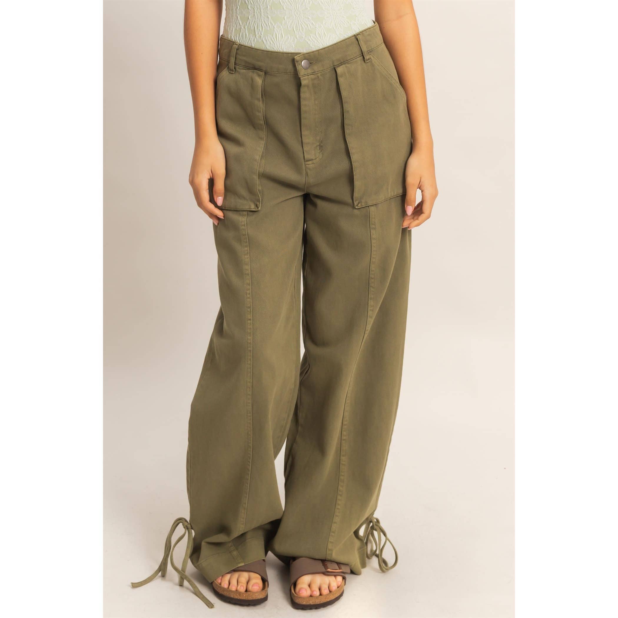 High Rise Cargo Pants With Ankle Ties