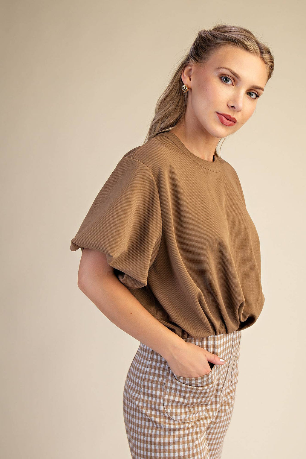 Bubble Sleeve and Hem Crop Top