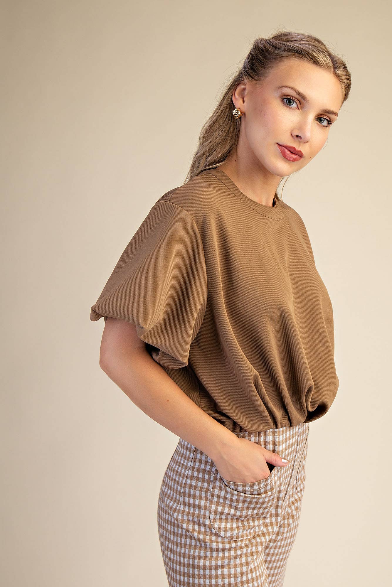 Bubble Sleeve and Hem Crop Top