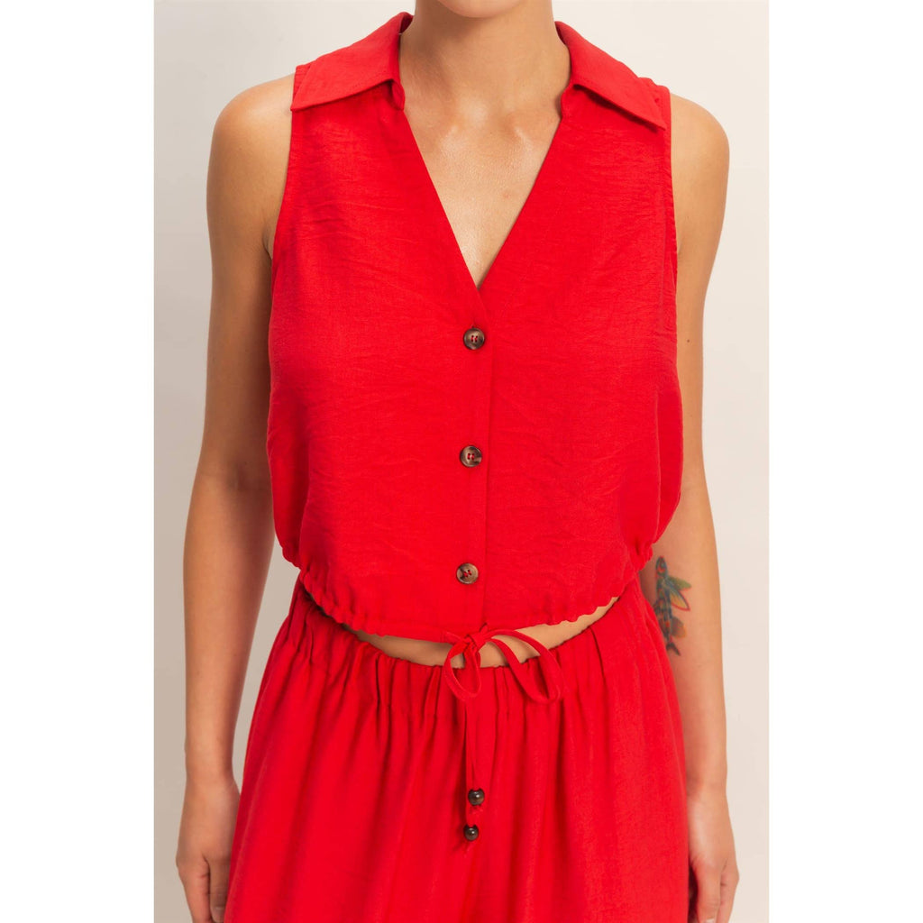 Button Front Vest & Elastic Pants Set