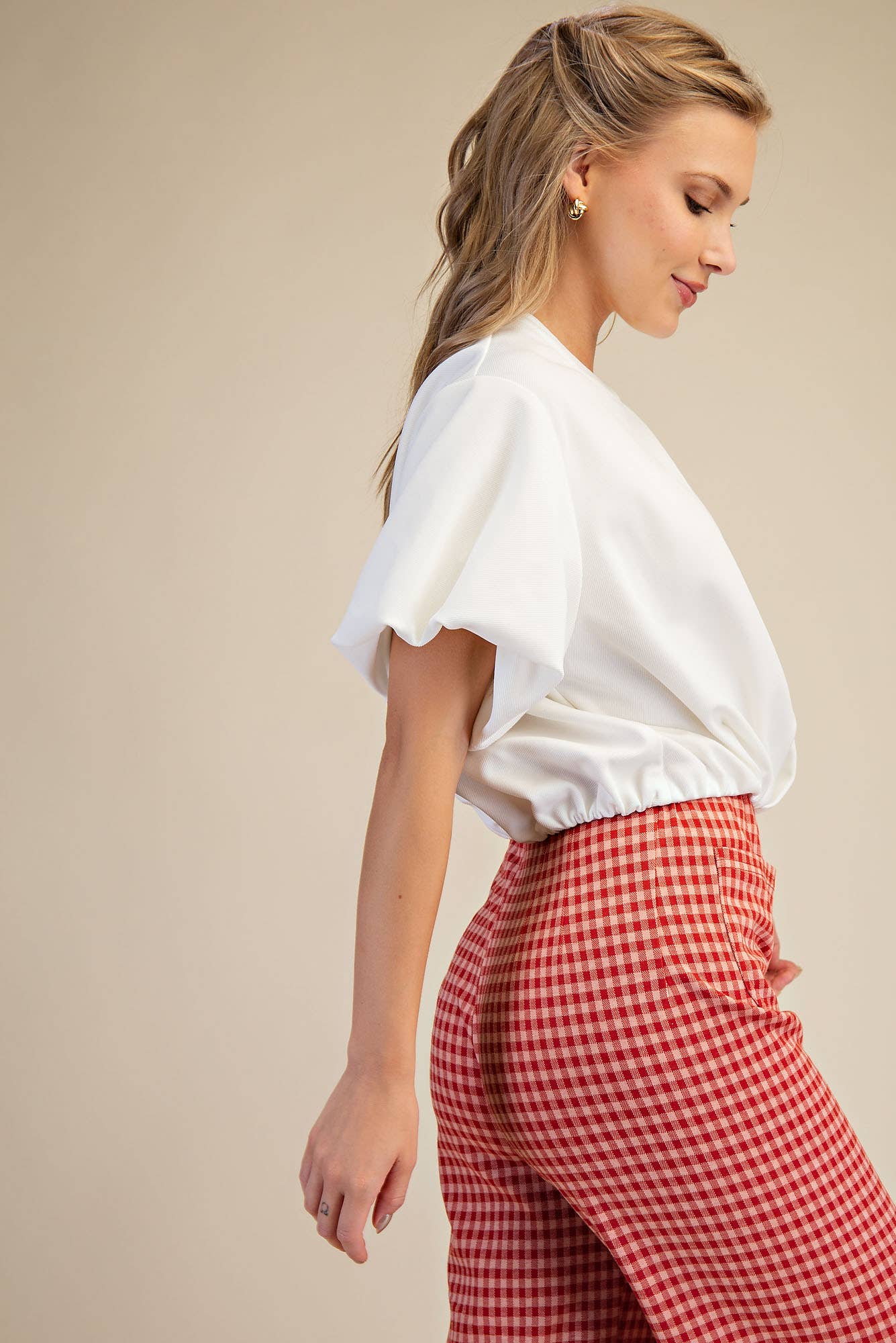 Bubble Sleeve and Hem Crop Top